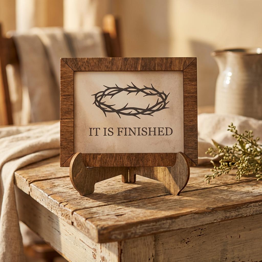 It Is Finished Framed Christian Art | Easter Wall Decor | Scripture Print | Rustic Faith Home Decor | Gift for Believers - TheGrumpyRooster