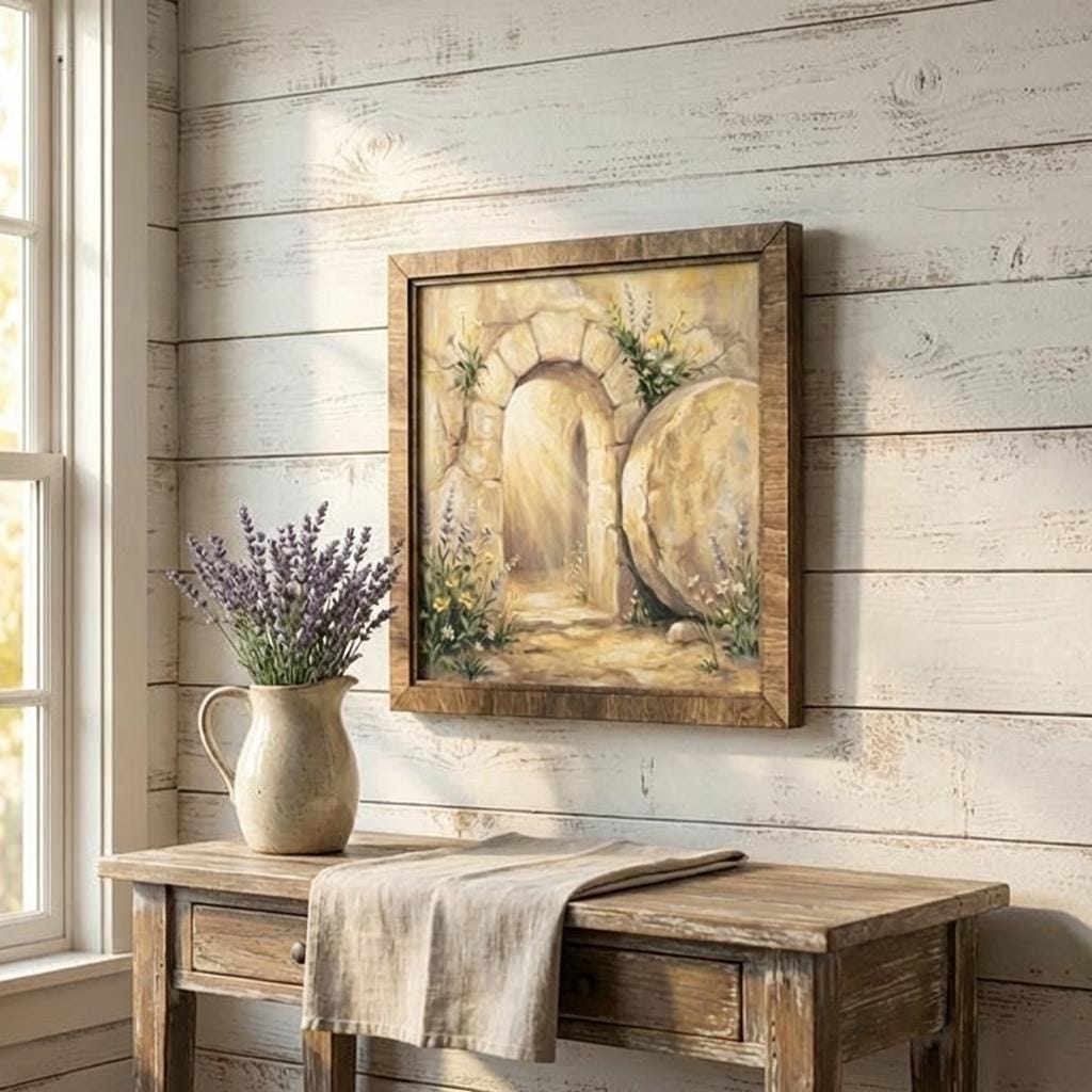 Empty Tomb Easter Decor | Christian Resurrection Wall Art | He Is Risen Religious Easter Decor | Framed Christian Easter Display - TheGrumpyRooster