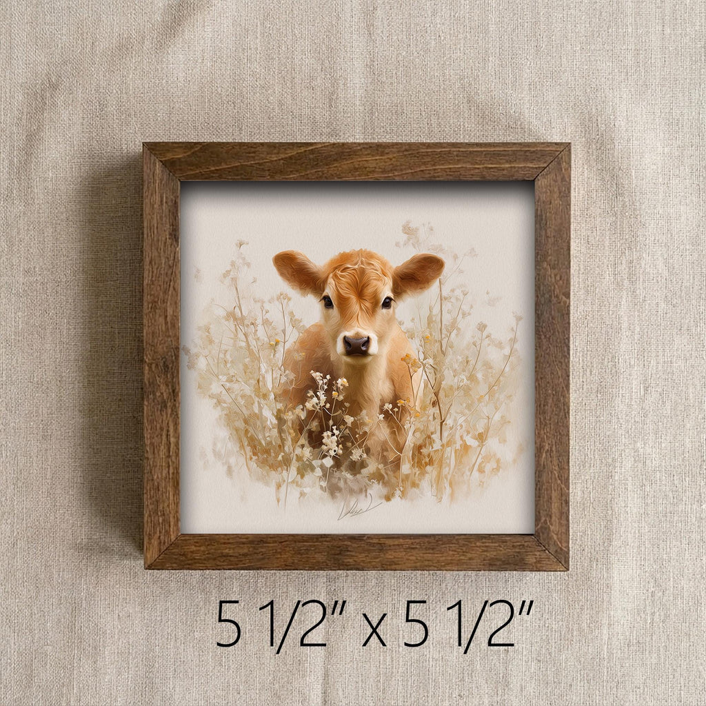 Highland Cow Calf Framed Wood Art | Rustic Farmhouse Animal Decor | Spring Farmhouse Shelf Decor | Country Home Gift - TheGrumpyRooster