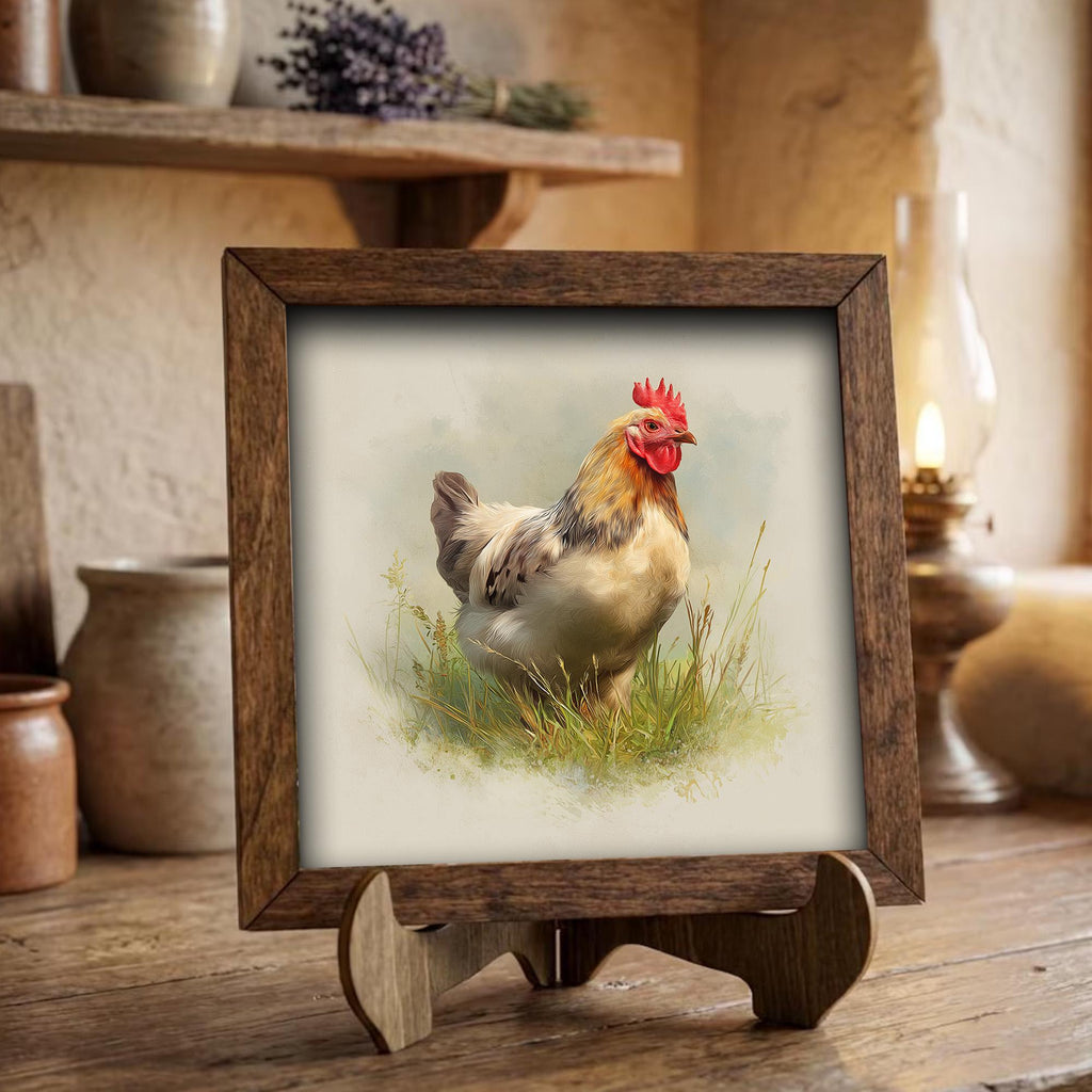 Rustic Rooster Framed Wood Art | Farmhouse Chicken Decor | Country Kitchen Shelf Decor | Farmhouse Gift Idea - TheGrumpyRooster