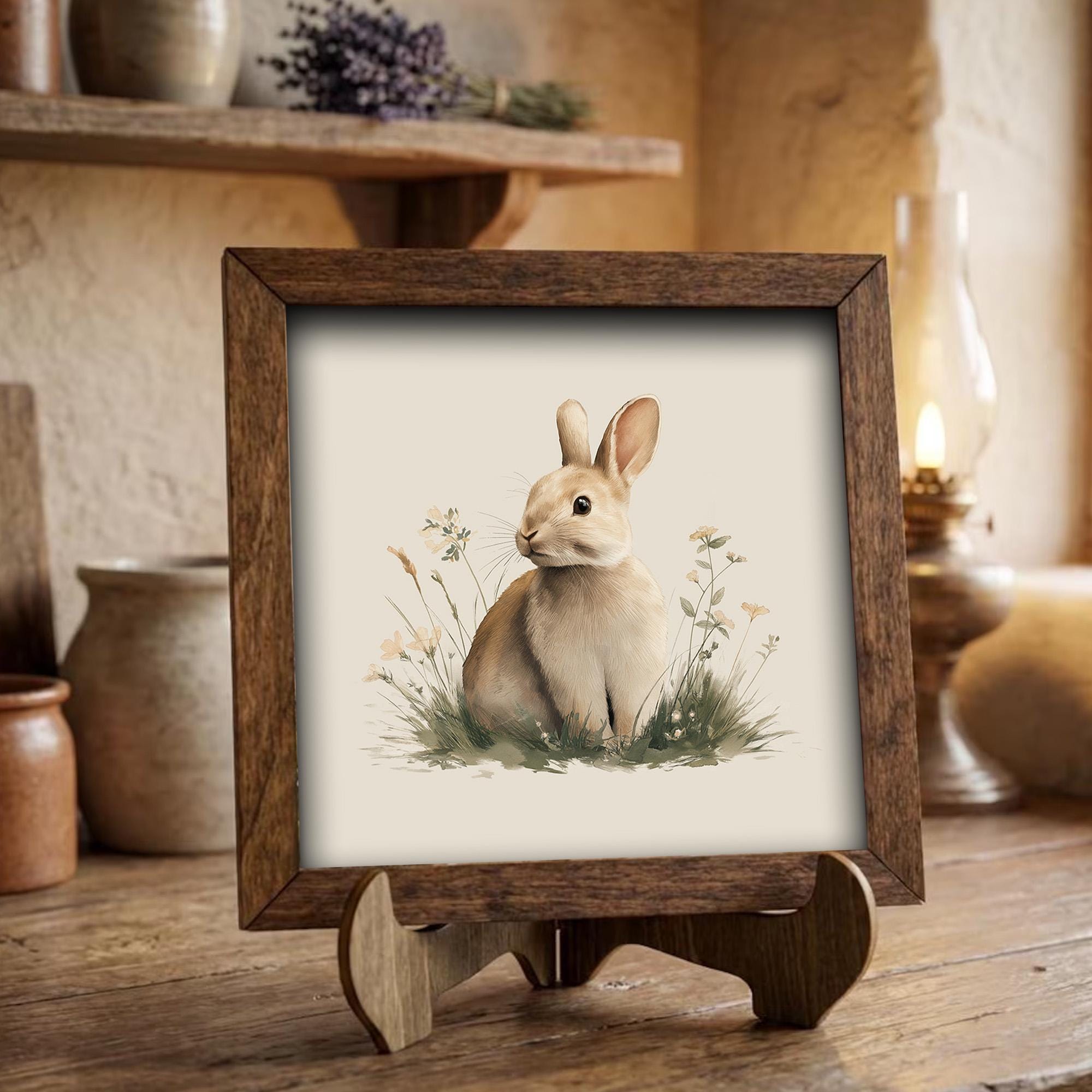 Rustic Bunny Framed Decor | Farmhouse Spring Decor | Easter Bunny Shelf Sitter Art | Spring Farmhouse Gift - TheGrumpyRooster