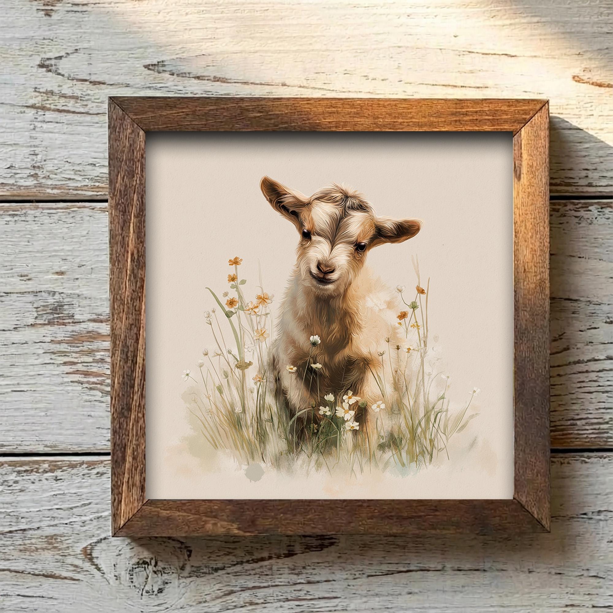 Rustic Baby Goat Framed Decor | Farmhouse Spring Decor | Easter Farm Animal Shelf Art | Spring Farmhouse Gift - TheGrumpyRooster