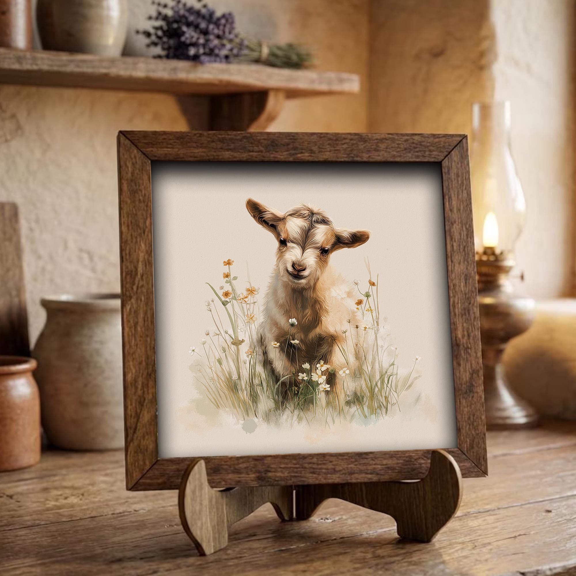 Rustic Baby Goat Framed Decor | Farmhouse Spring Decor | Easter Farm Animal Shelf Art | Spring Farmhouse Gift - TheGrumpyRooster