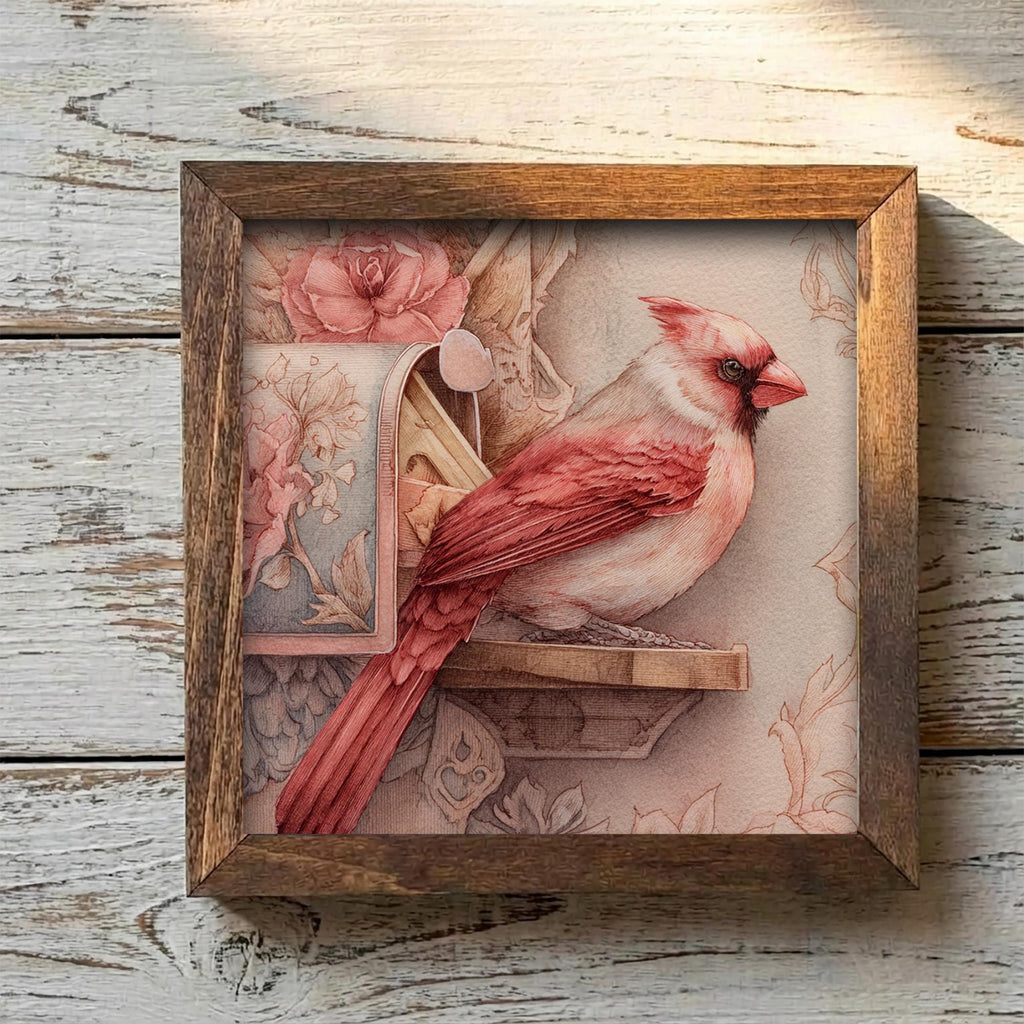 Cardinal Bird Decor | Farmhouse Framed Bird Decor | Rustic Tiered Tray Decor | Gift for Bird Lover - TheGrumpyRooster
