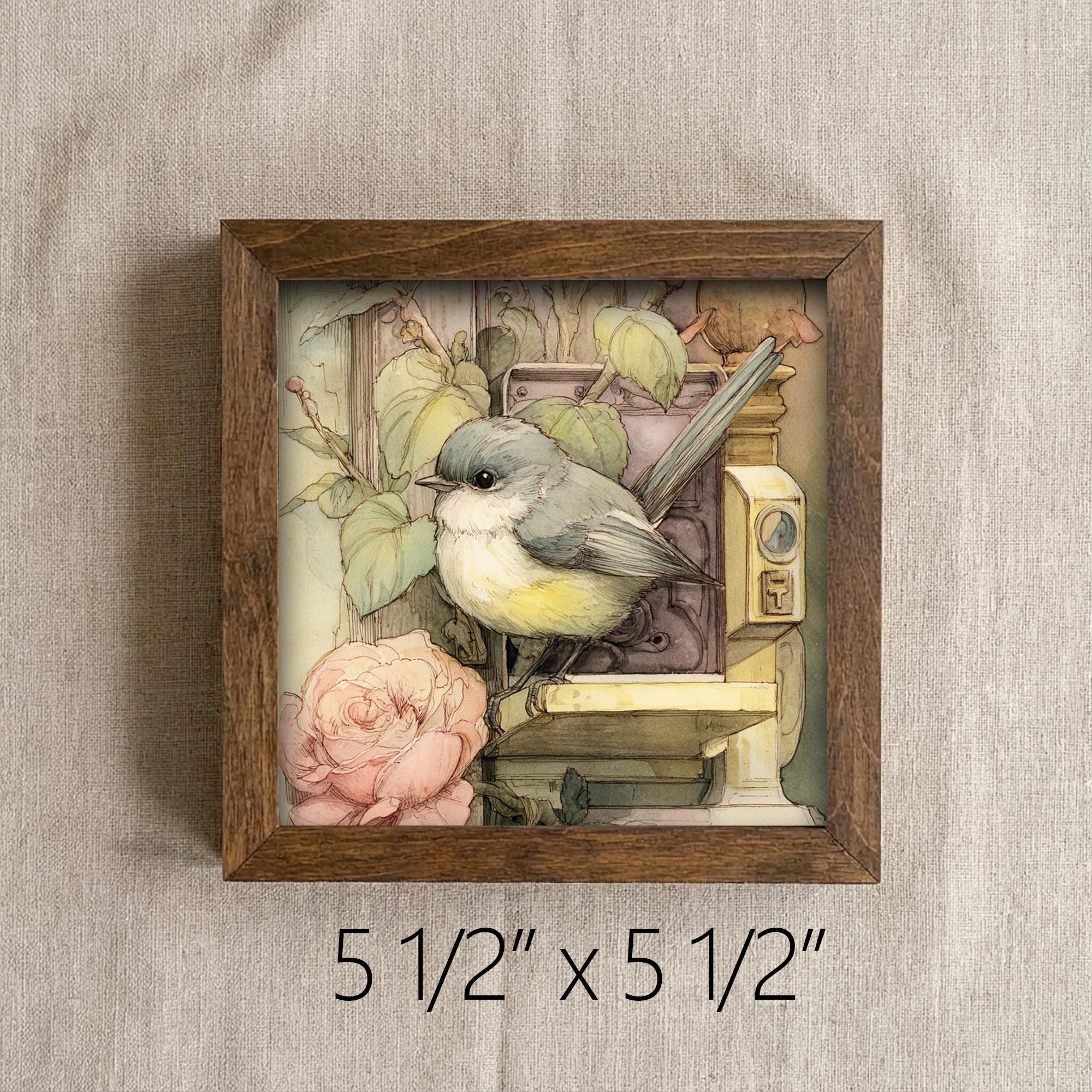 Farmhouse Bird Decor | Vintage Bird Framed Art | Rustic Cottage Bird Decor | Tiered Tray Spring Decor - TheGrumpyRooster