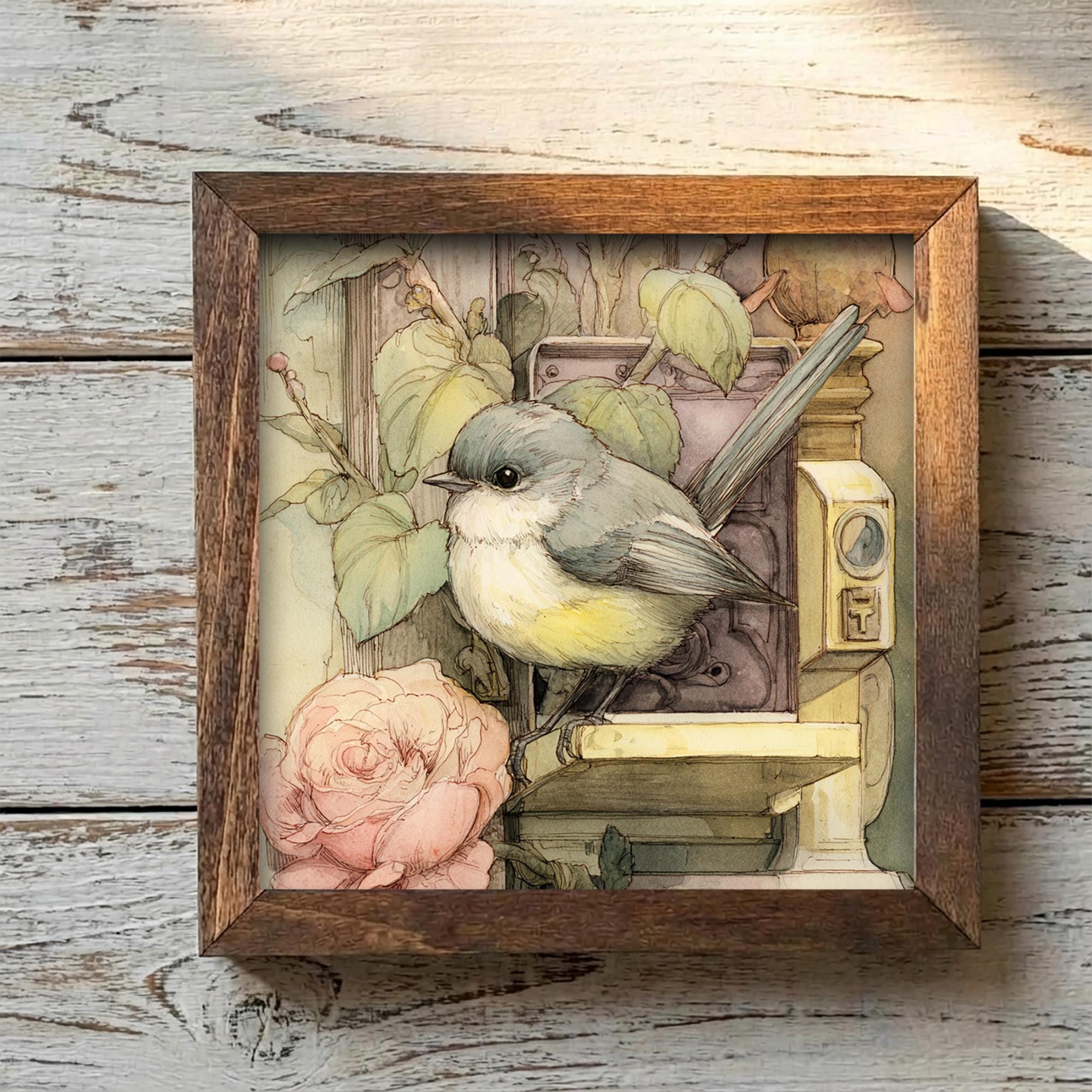 Farmhouse Bird Decor | Vintage Bird Framed Art | Rustic Cottage Bird Decor | Tiered Tray Spring Decor - TheGrumpyRooster