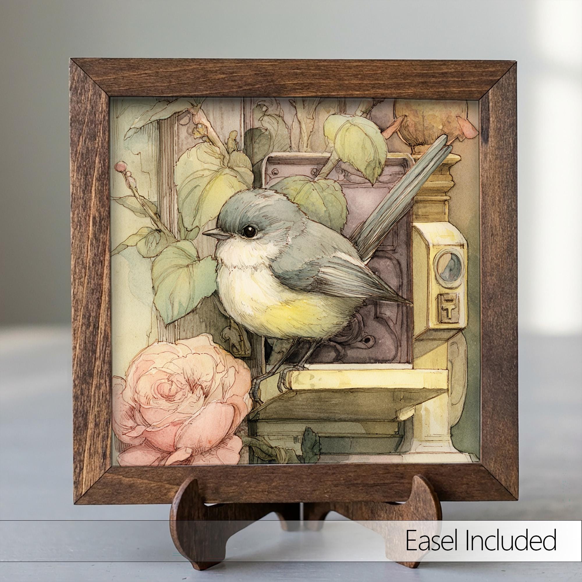 Farmhouse Bird Decor | Vintage Bird Framed Art | Rustic Cottage Bird Decor | Tiered Tray Spring Decor - TheGrumpyRooster