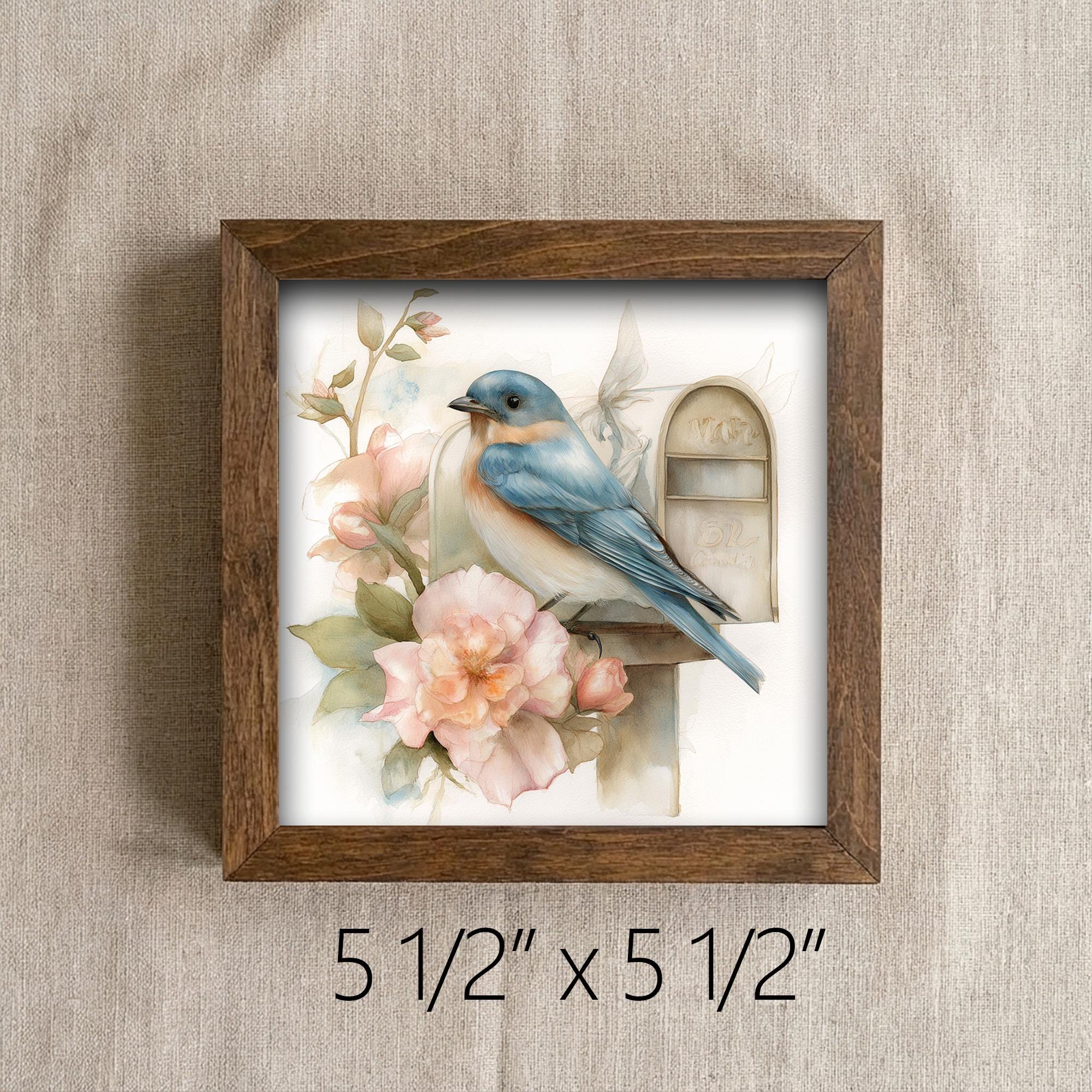 Bluebird Decor | Farmhouse Bird Framed Decor | Spring Floral Bird Art | Tiered Tray Decor Gift - TheGrumpyRooster