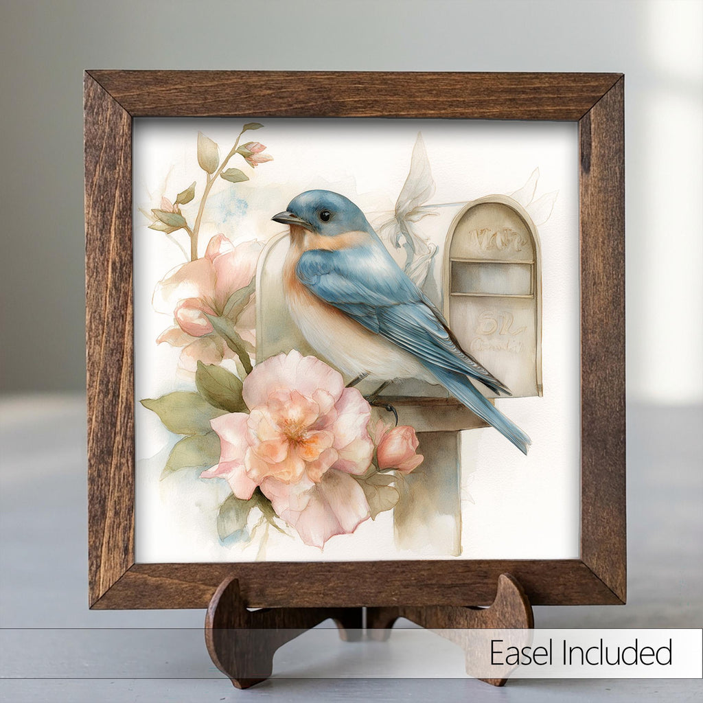 Bluebird Decor | Farmhouse Bird Framed Decor | Spring Floral Bird Art | Tiered Tray Decor Gift - TheGrumpyRooster
