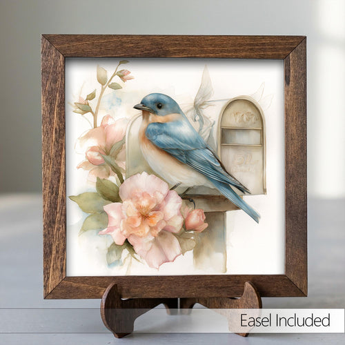 Bluebird Decor | Farmhouse Bird Framed Decor | Spring Floral Bird Art | Tiered Tray Decor Gift - TheGrumpyRooster
