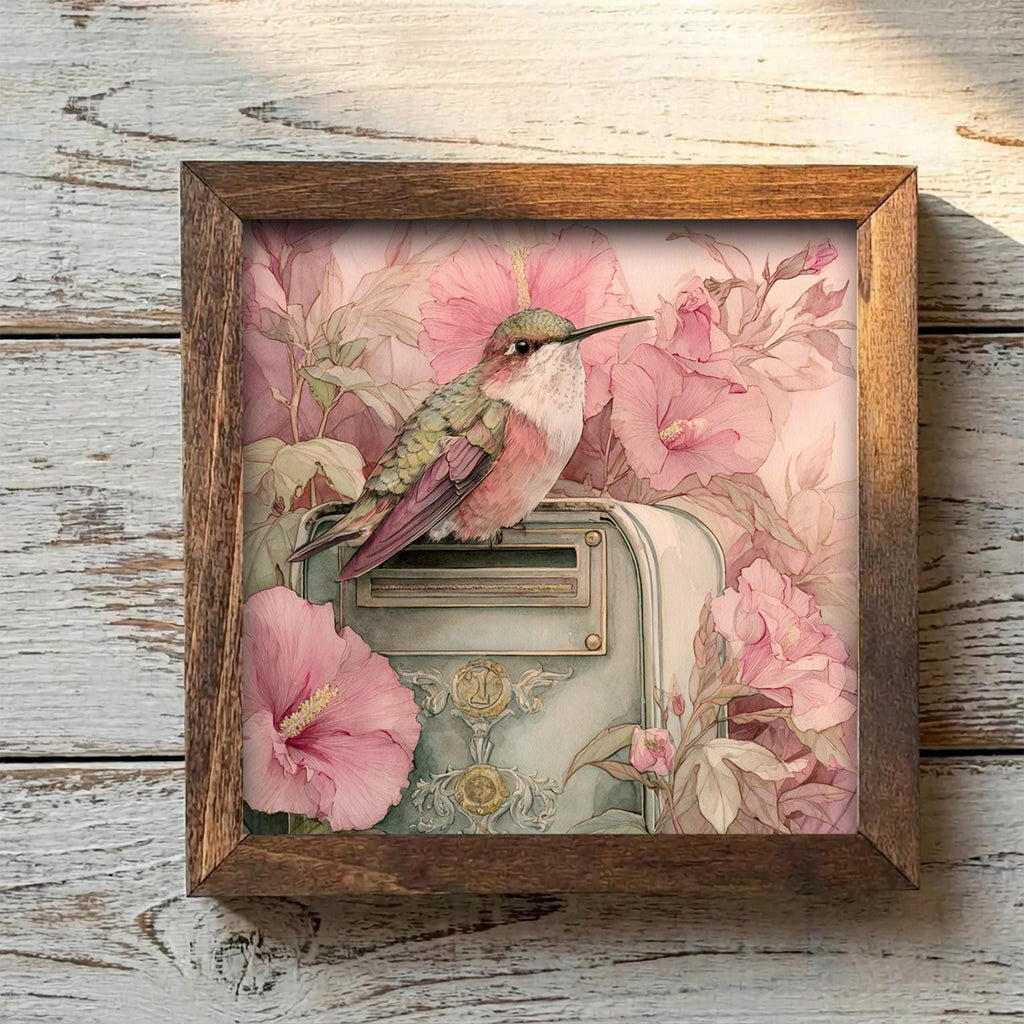 Hummingbird Decor | Farmhouse Bird Framed Decor | Pink Floral Spring Decor | Tiered Tray Decor Gift - TheGrumpyRooster