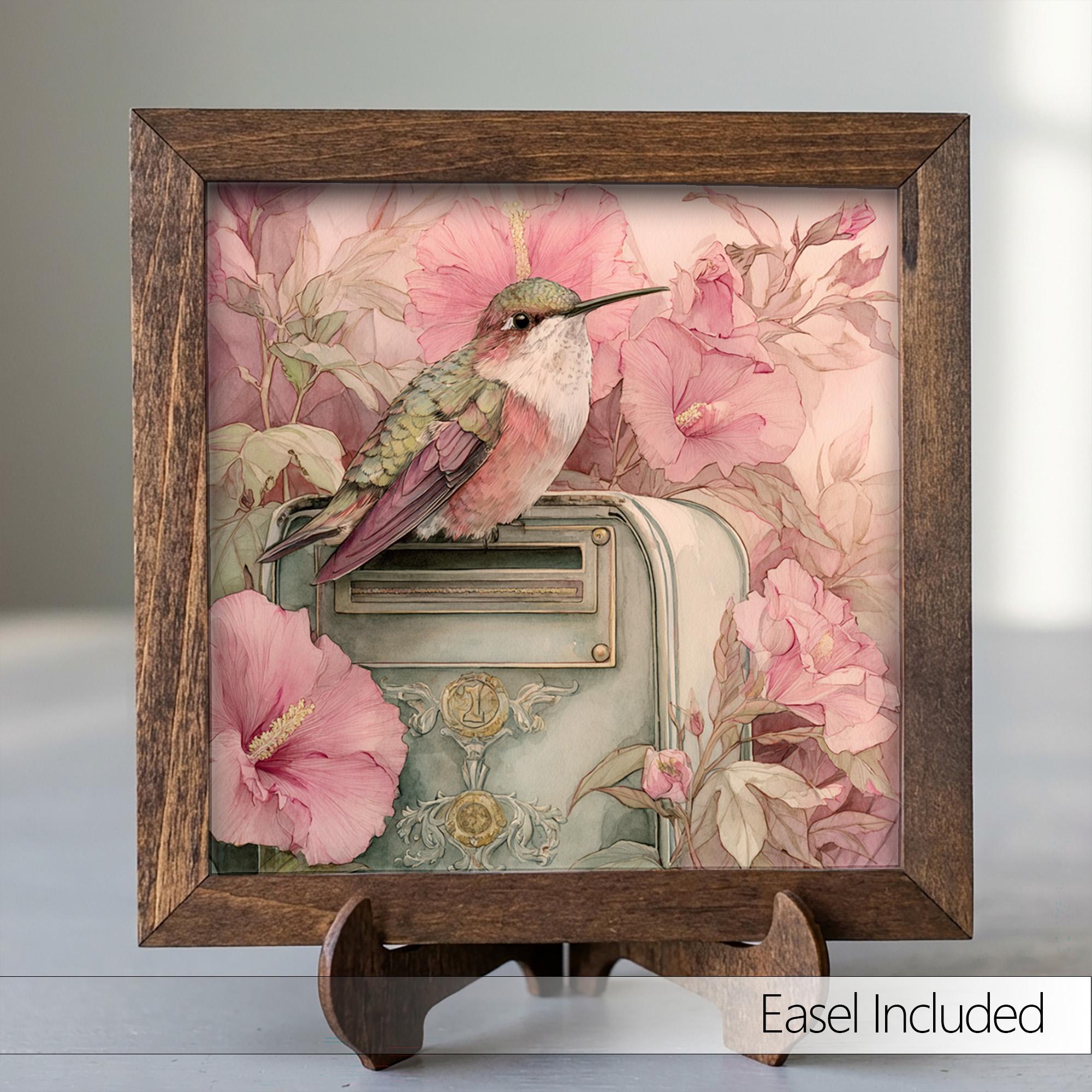Hummingbird Decor | Farmhouse Bird Framed Decor | Pink Floral Spring Decor | Tiered Tray Decor Gift - TheGrumpyRooster