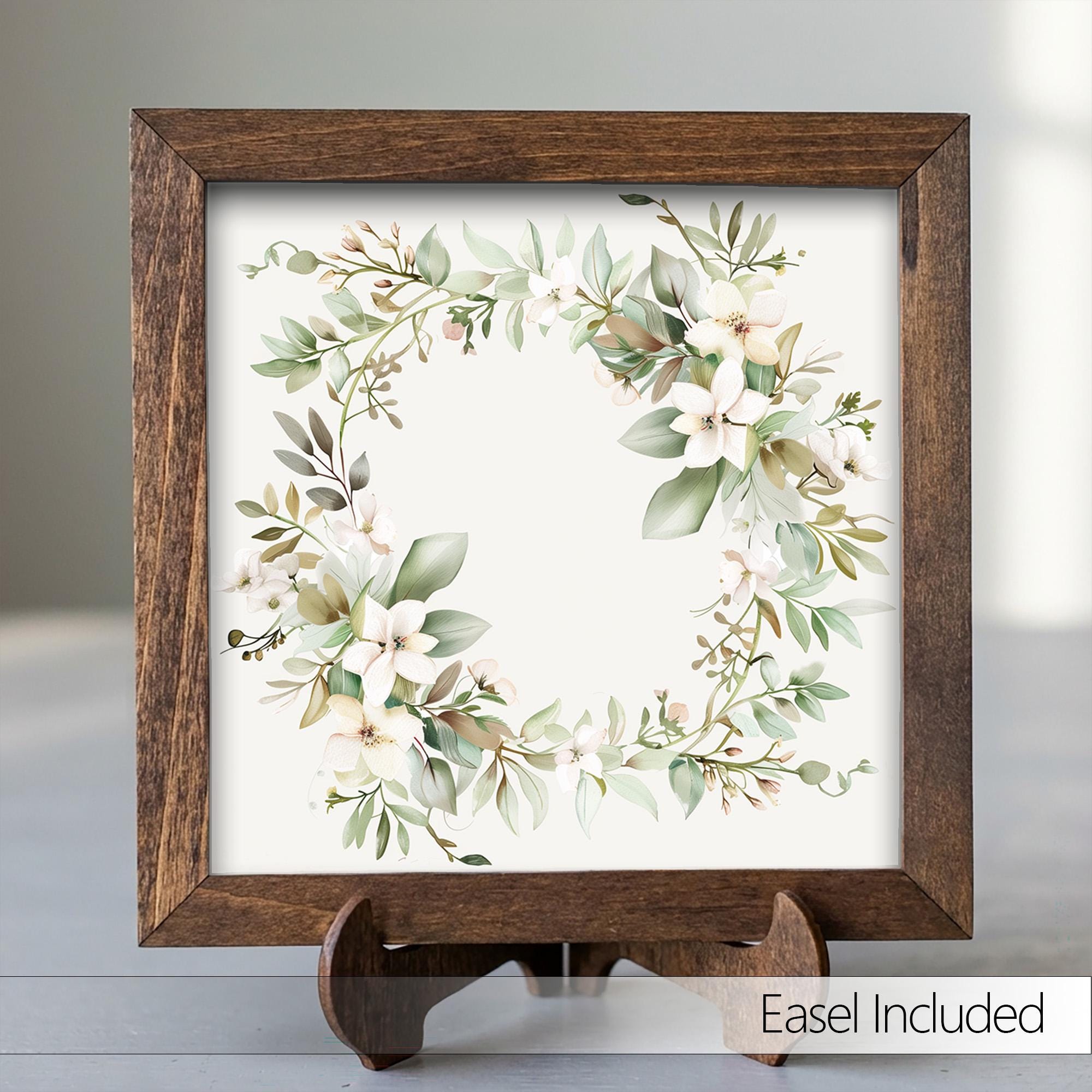 Floral Wreath Framed Wood Art | Farmhouse Botanical Wall Decor | Rustic Spring Decor | Cottage Style Gift - TheGrumpyRooster