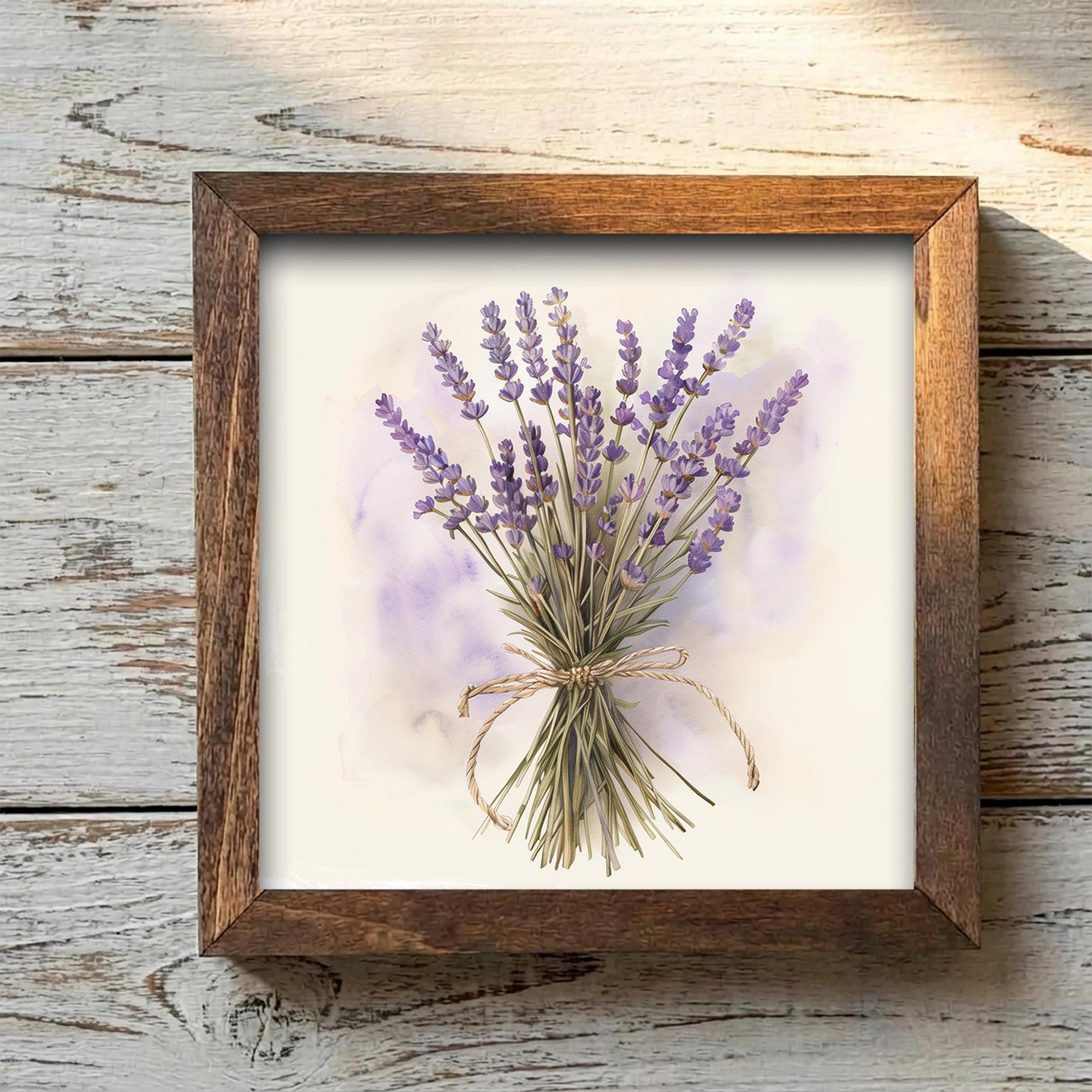 Lavender Bouquet Framed Wood Art | Rustic Farmhouse Shelf Decor (Easel Included) - TheGrumpyRooster