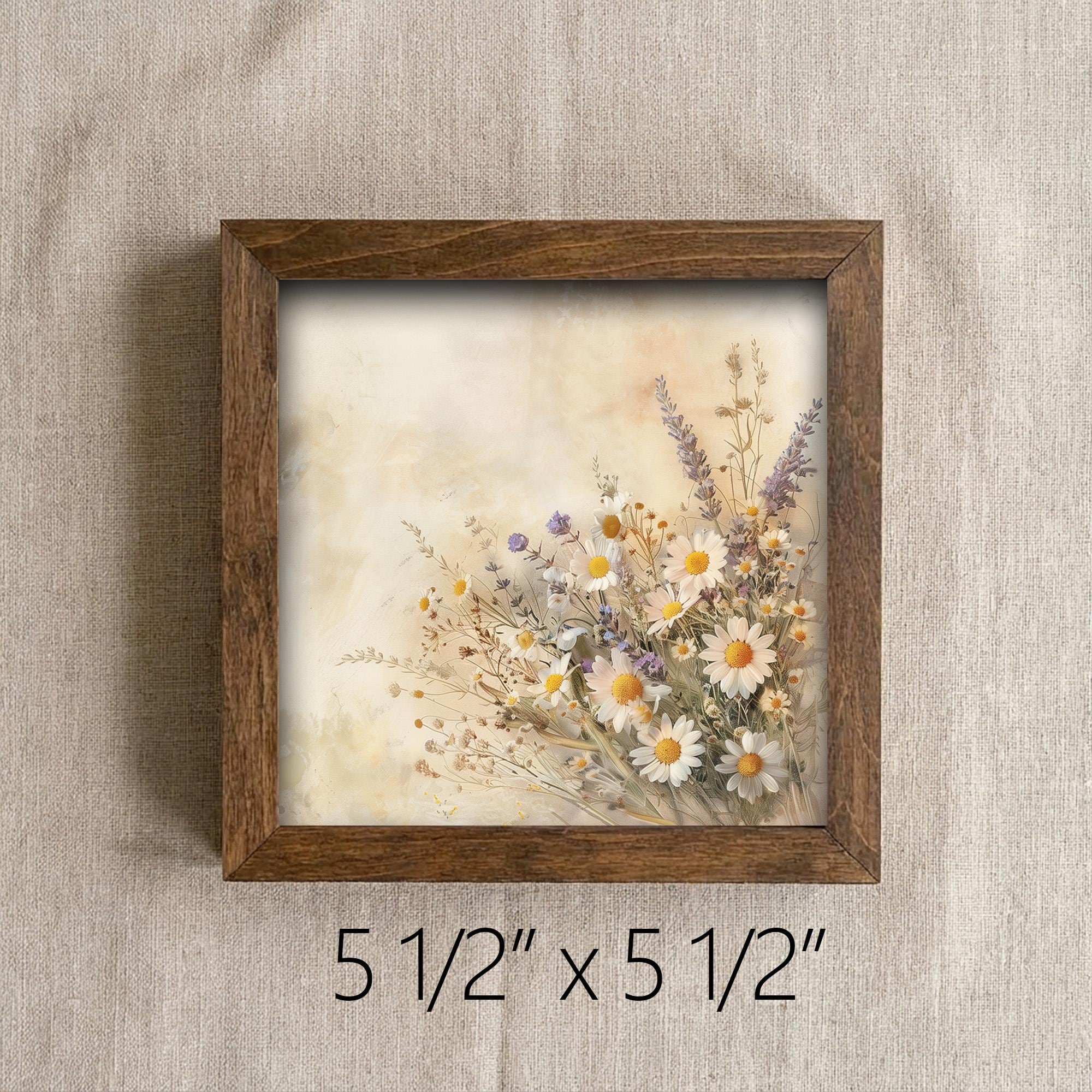 Framed Daisy and Lavender Art Print | Rustic Farmhouse Shelf Decor (Easel Included) - TheGrumpyRooster