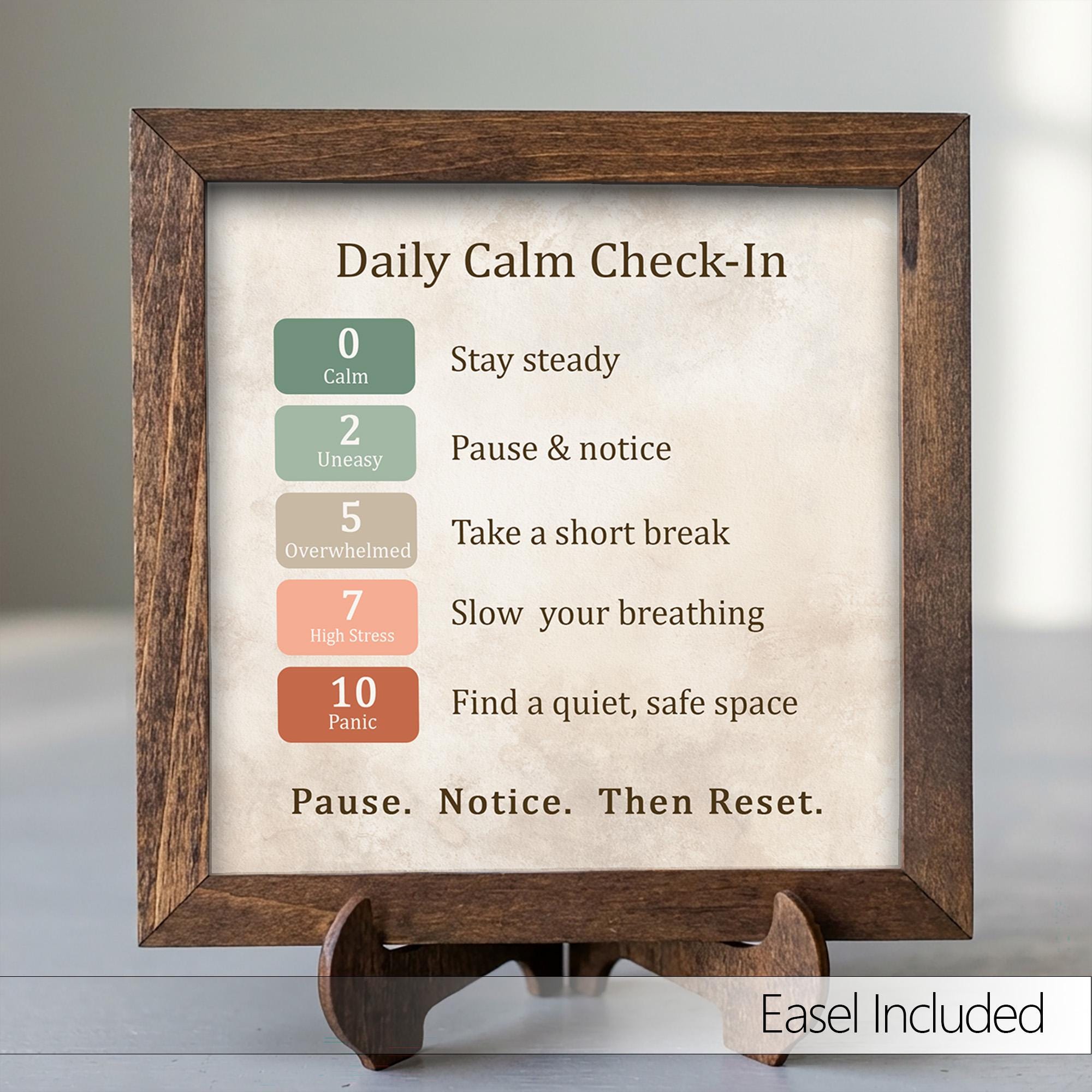 Daily Calm Check-In Framed Sign with Easel | Mental Health Decor | Anxiety Scale Sign | Mindfulness Gift | Therapy Office Decor - TheGrumpyRooster