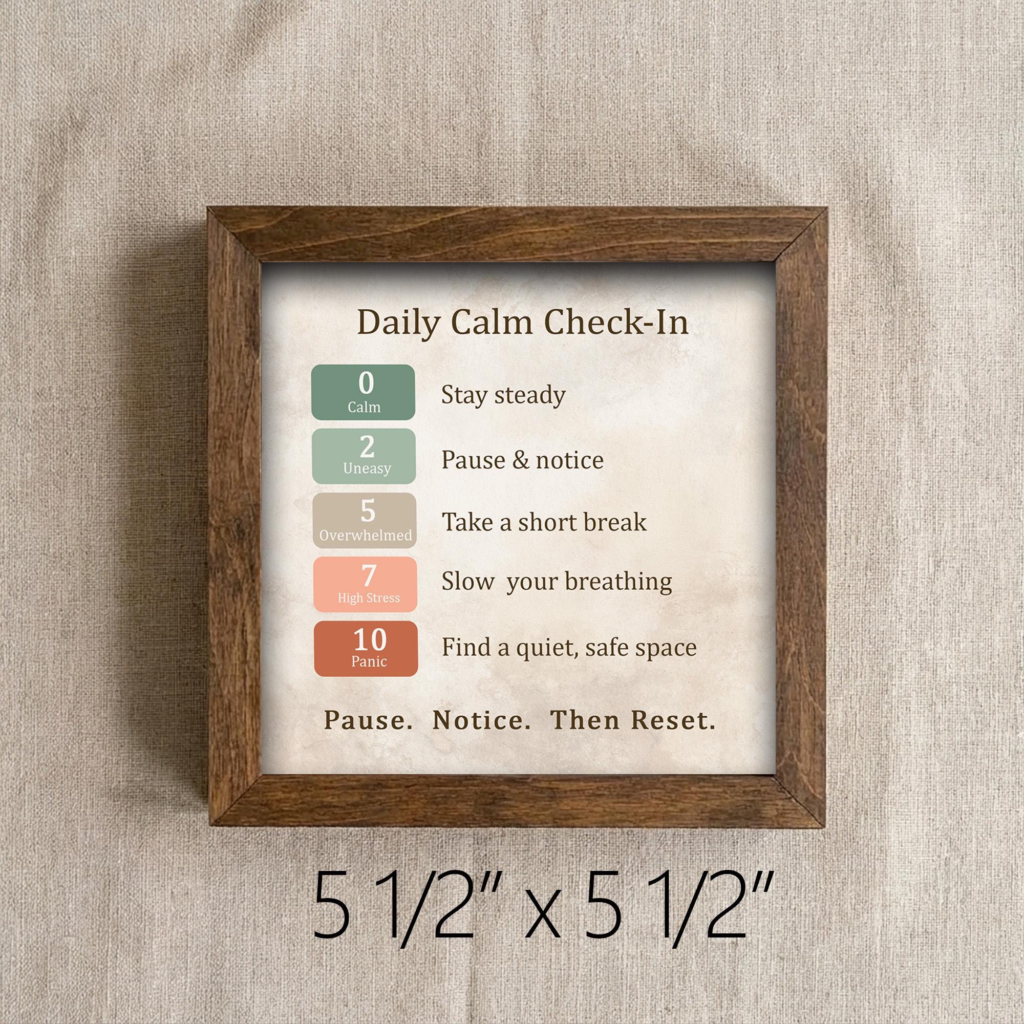 Daily Calm Check-In Framed Sign with Easel | Mental Health Decor | Anxiety Scale Sign | Mindfulness Gift | Therapy Office Decor - TheGrumpyRooster