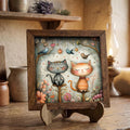 Two Whimsical Cats Framed Art with Easel | Cat Lover Gift | Cat Wall Decor | Folk Art Kitty Sign | Enchanted Garden Cat - TheGrumpyRooster