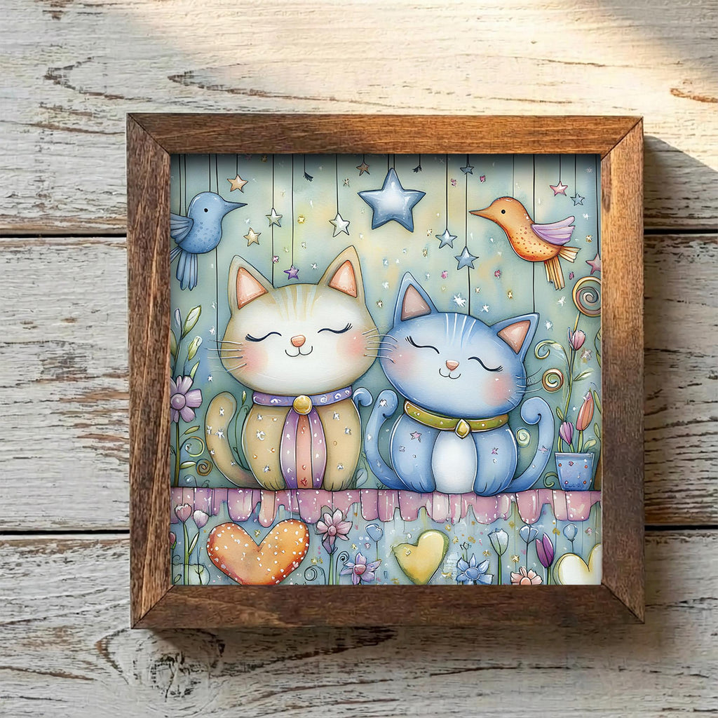 Best Friends Cats Framed Art with Easel | Whimsical Cat Decor | Cat Lover Gift | Pastel Cat Sign | Kitty Wall Art - TheGrumpyRooster