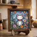 Garden Cat Framed Art with Easel | Whimsical Cat Wall Decor | Cat Lover Gift | Floral Cat Sign | Folk Art Kitty Decor - TheGrumpyRooster