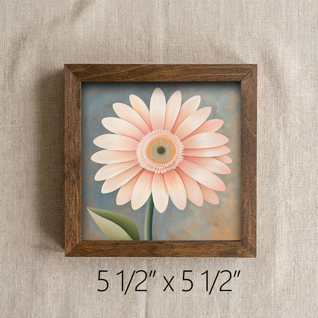 Peach Gerbera Daisy Framed Art with Easel | Floral Wall Decor | Soft Flower Art | Botanical Daisy Sign | Pastel Home Decor - TheGrumpyRooster