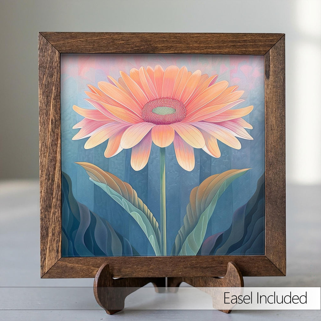 Orange Peach Gerbera Daisy Framed Art with Easel | Bold Floral Wall Art | Botanical Flower Sign | Daisy Home Decor | Floral Gift - TheGrumpyRooster