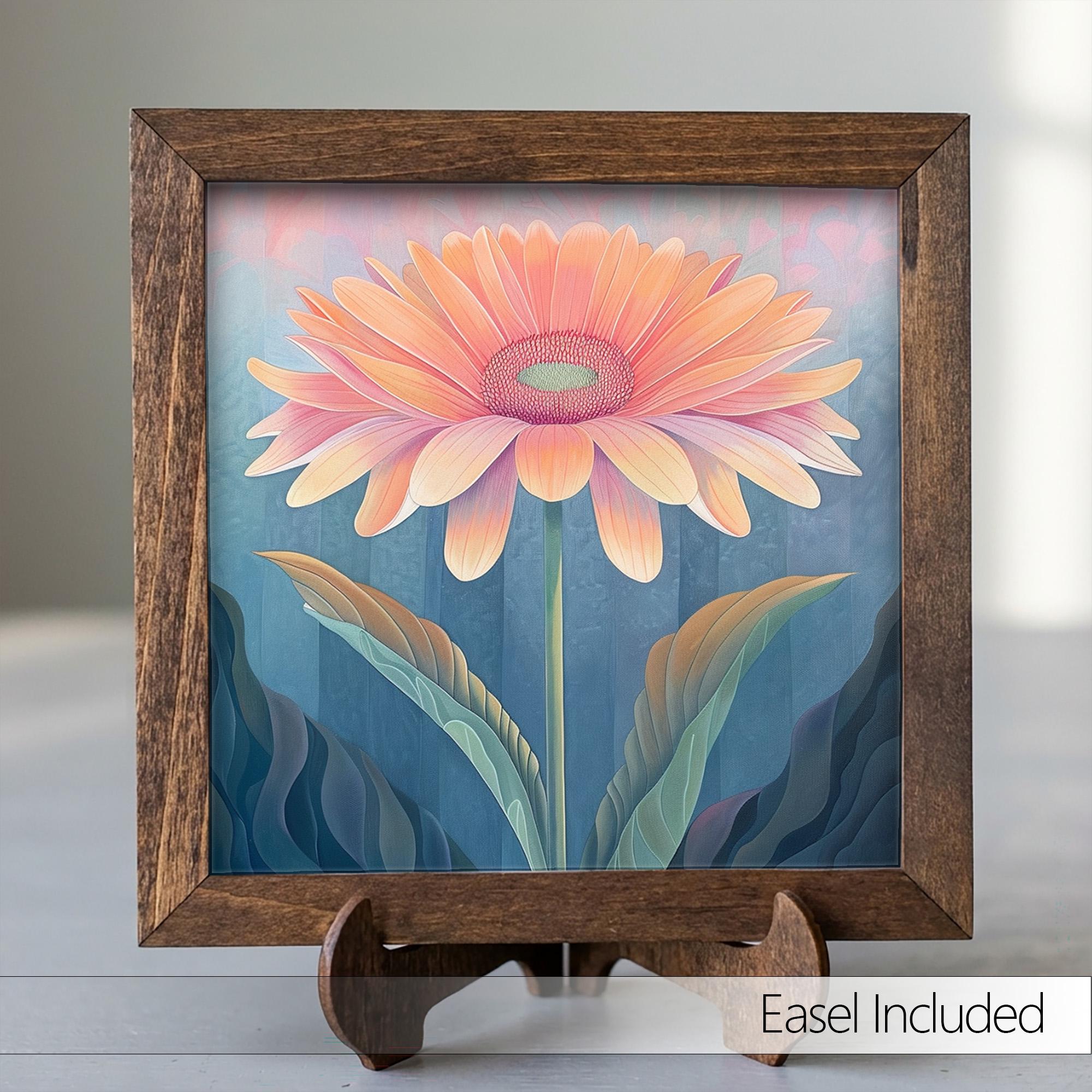Orange Peach Gerbera Daisy Framed Art with Easel | Bold Floral Wall Art | Botanical Flower Sign | Daisy Home Decor | Floral Gift - TheGrumpyRooster