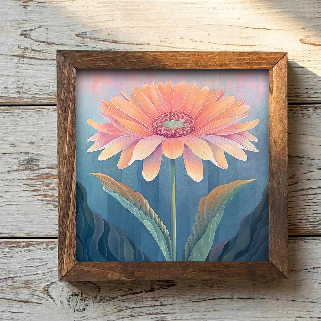 Orange Peach Gerbera Daisy Framed Art with Easel | Bold Floral Wall Art | Botanical Flower Sign | Daisy Home Decor | Floral Gift - TheGrumpyRooster