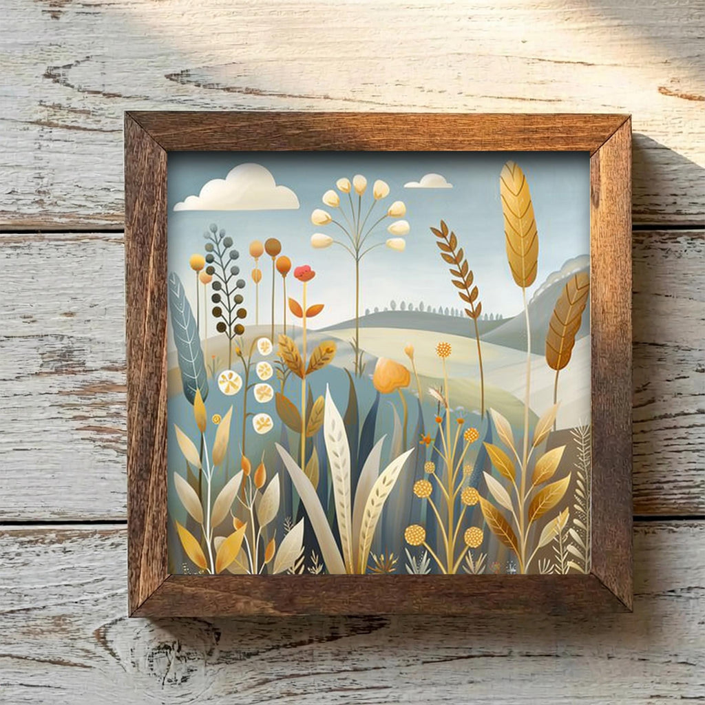 Golden Wildflower Meadow Framed Art with Easel | Botanical Wall Art | Whimsical Nature Decor | Meadow Flower Sign | Floral Gift - TheGrumpyRooster