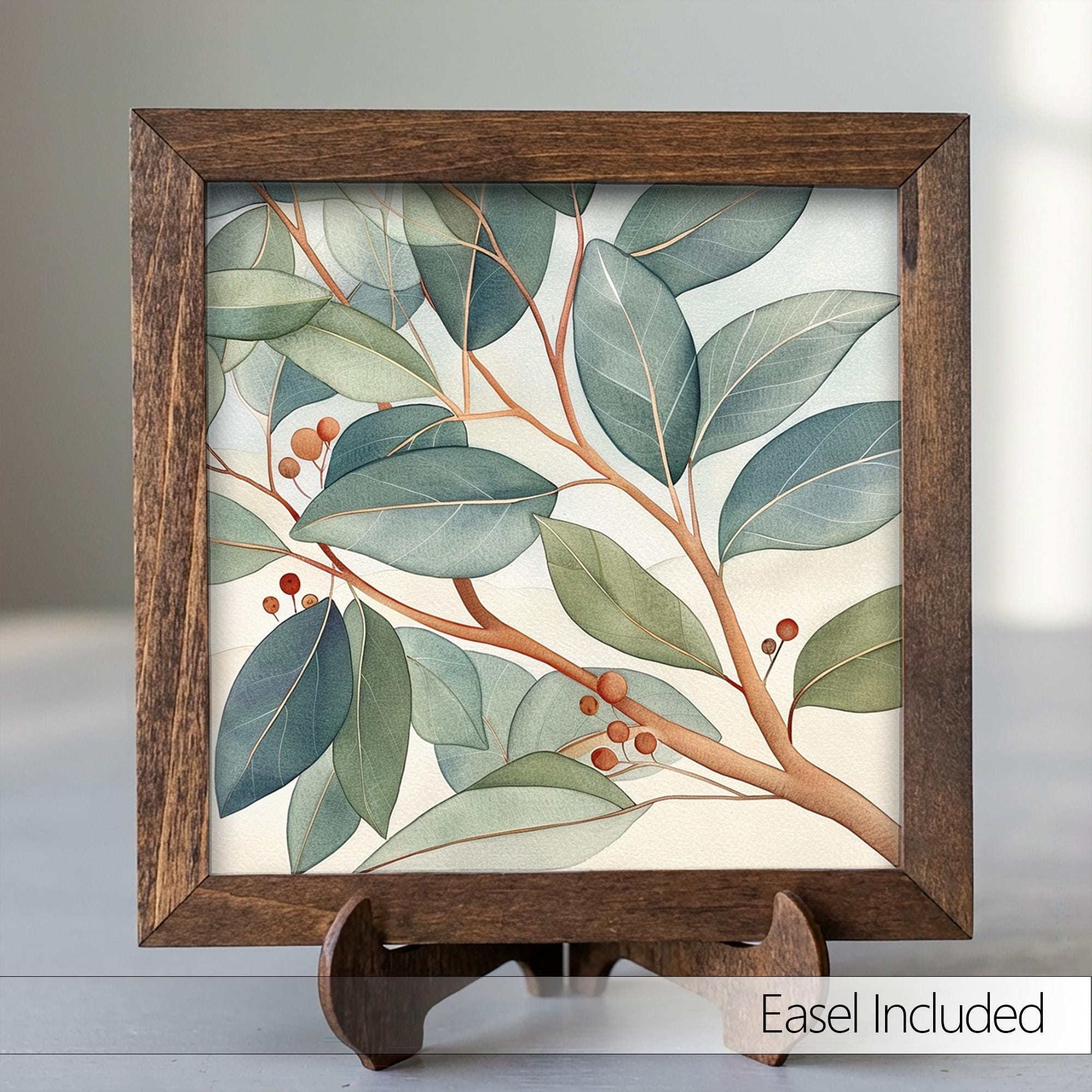 Eucalyptus Branch Framed Art with Easel | Botanical Wall Decor | Green Leaf Art | Farmhouse Botanical Sign | Nature Home Decor - TheGrumpyRooster