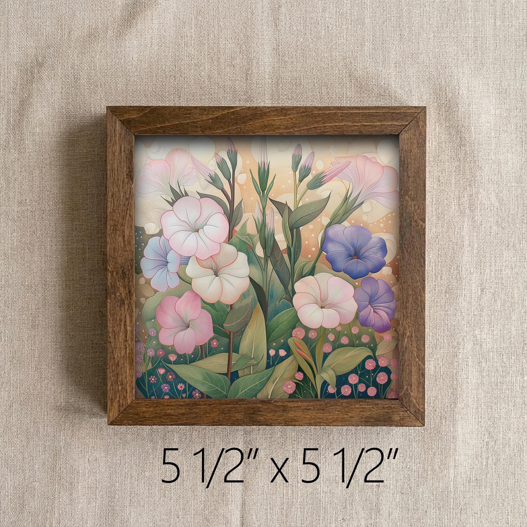 Whimsical Morning Glory Framed Art | Pastel Flower Wall Decor | Floral Easel Sign | Botanical Home Decor Gift - TheGrumpyRooster