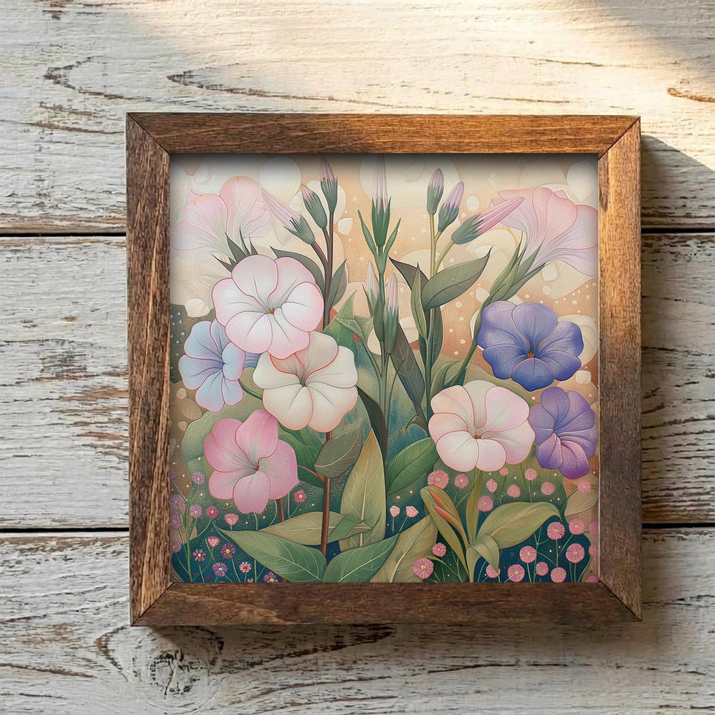 Whimsical Morning Glory Framed Art | Pastel Flower Wall Decor | Floral Easel Sign | Botanical Home Decor Gift - TheGrumpyRooster