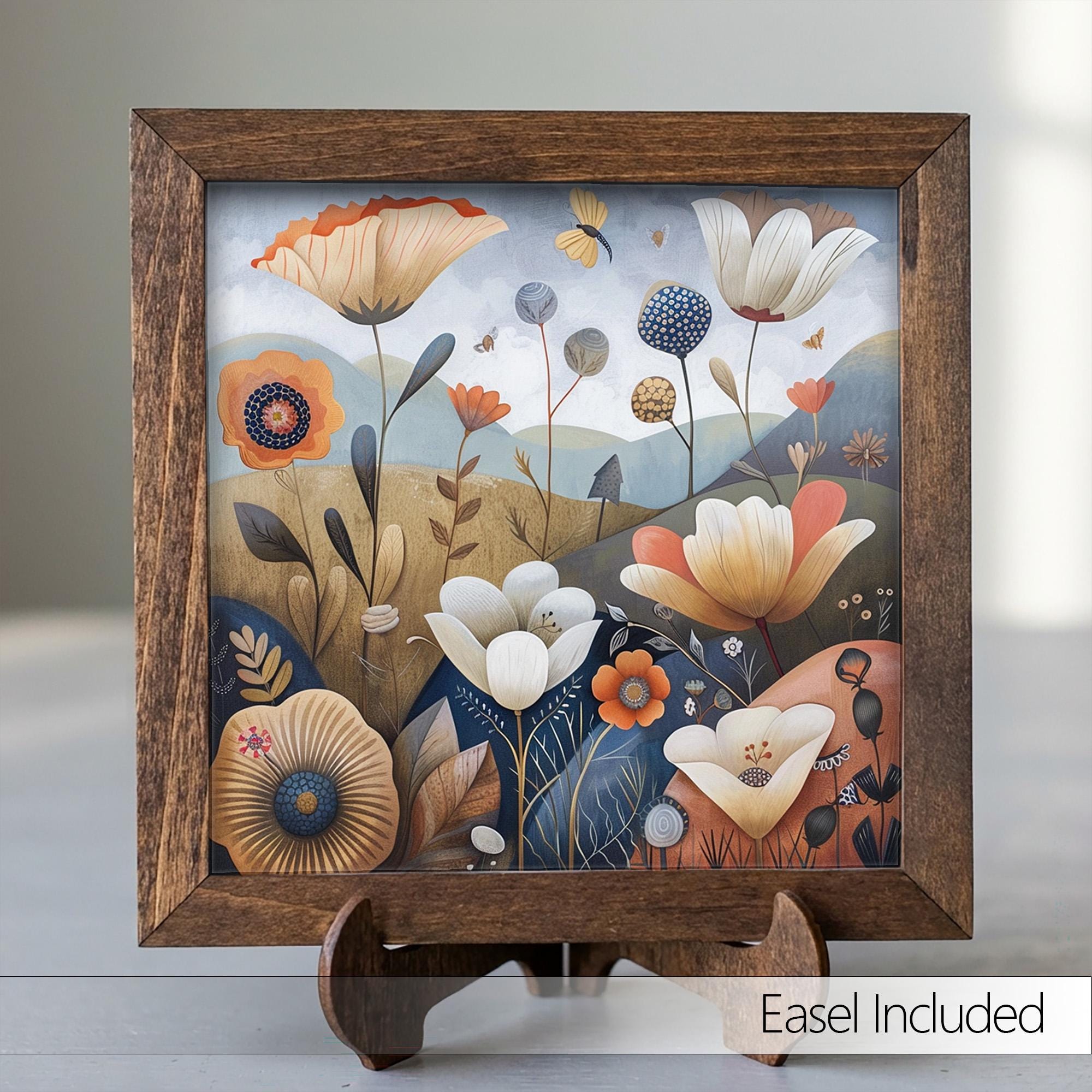 Whimsical Folk Art Wildflower Framed Art | Meadow Wall Decor | Floral Easel Sign | Botanical Home Decor Gift - TheGrumpyRooster