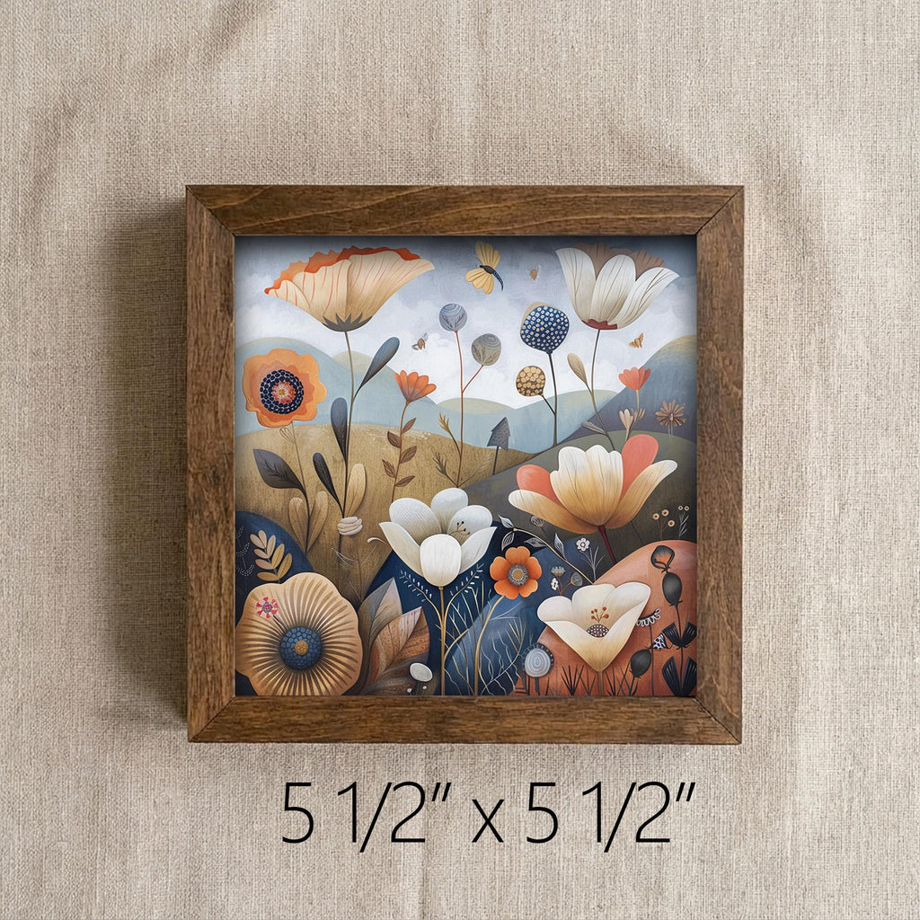Whimsical Folk Art Wildflower Framed Art | Meadow Wall Decor | Floral Easel Sign | Botanical Home Decor Gift - TheGrumpyRooster