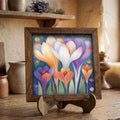 Whimsical Crocus Garden Framed Art | Spring Flower Wall Decor | Colorful Floral Easel Sign | Botanical Home Decor - TheGrumpyRooster