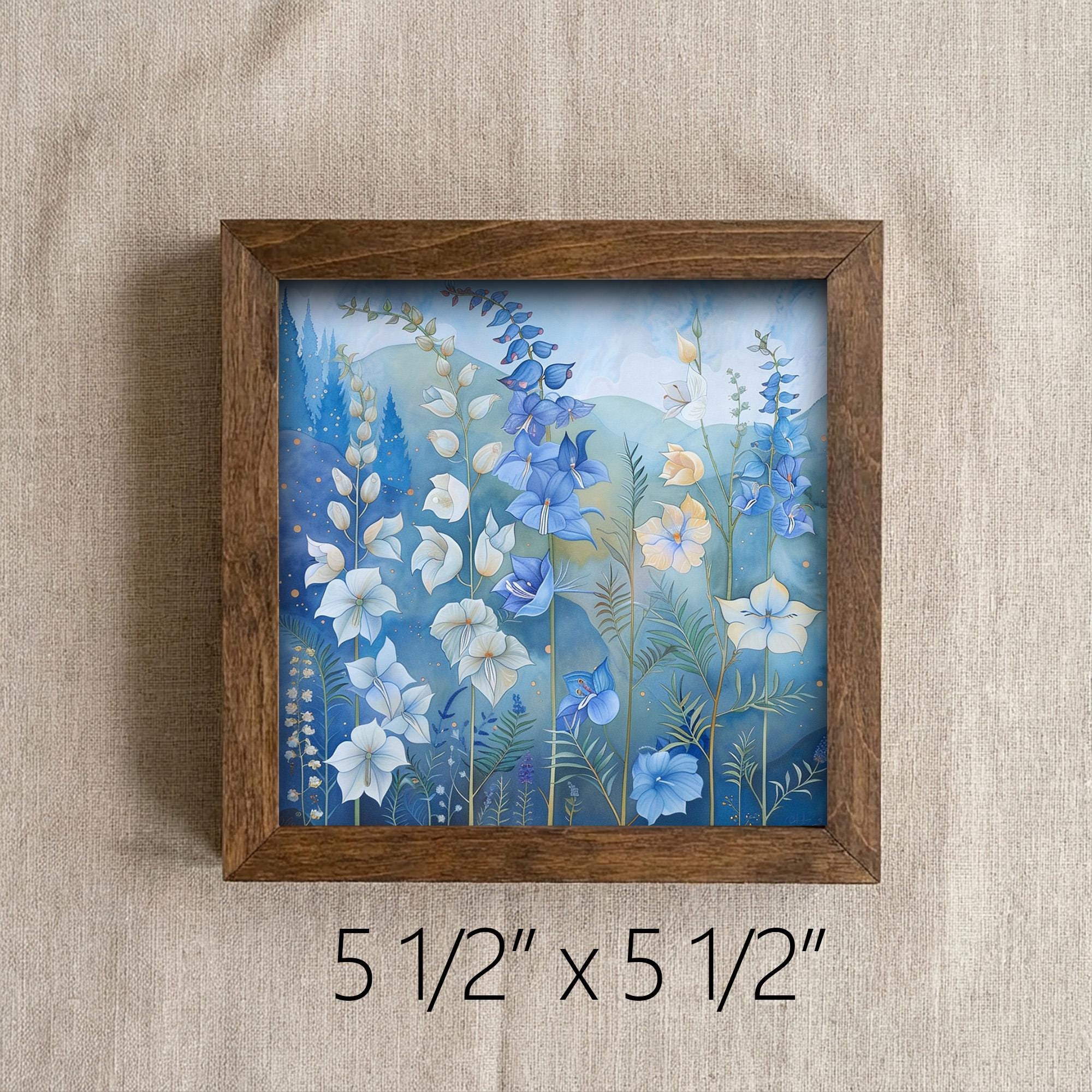 Whimsical Blue Bellflower Framed Art | Blue Flower Wall Decor | Floral Easel Sign | Botanical Home Decor Gift - TheGrumpyRooster