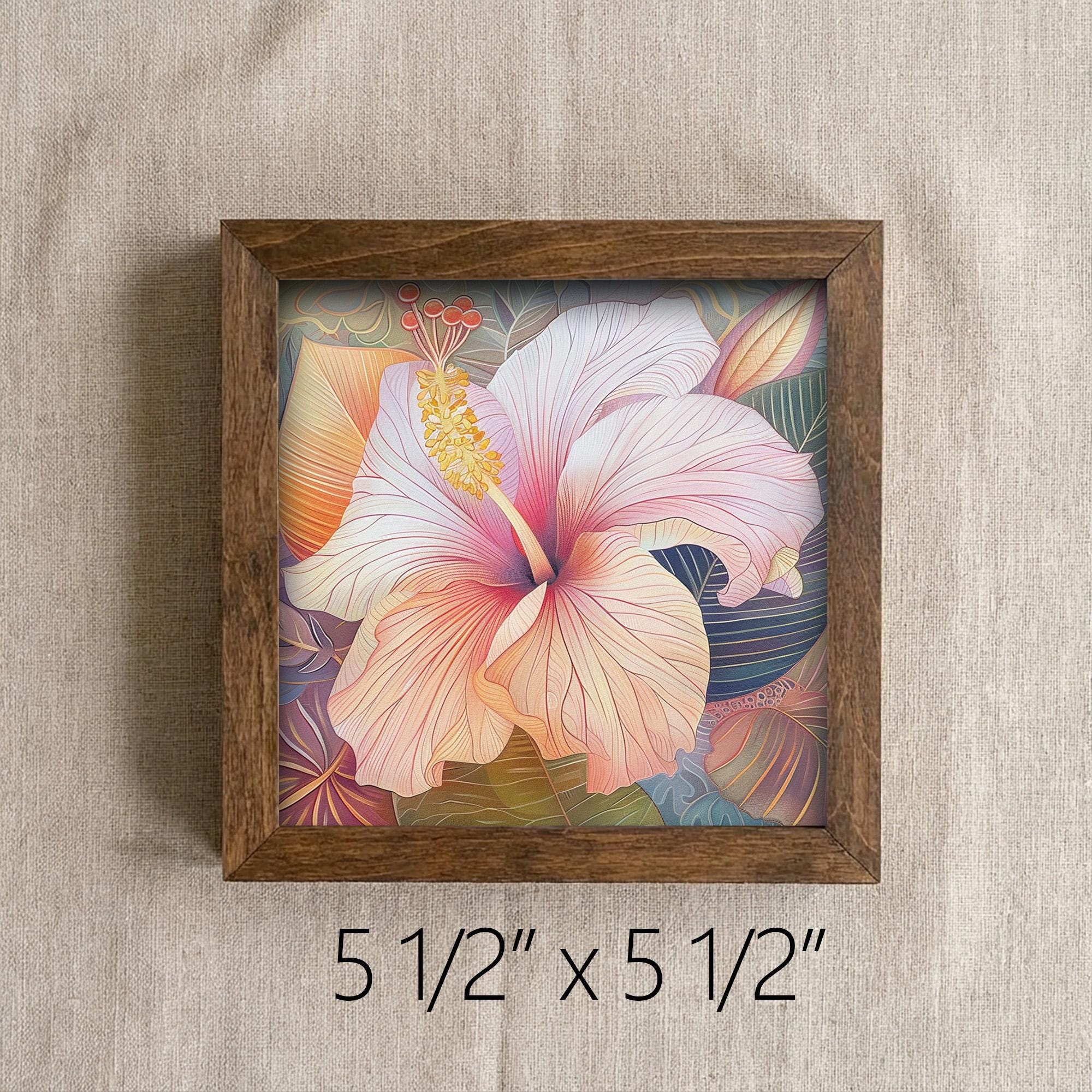 Whimsical Hibiscus Framed Art | Tropical Flower Wall Decor | Pink Floral Easel Sign | Botanical Home Decor Gift - TheGrumpyRooster