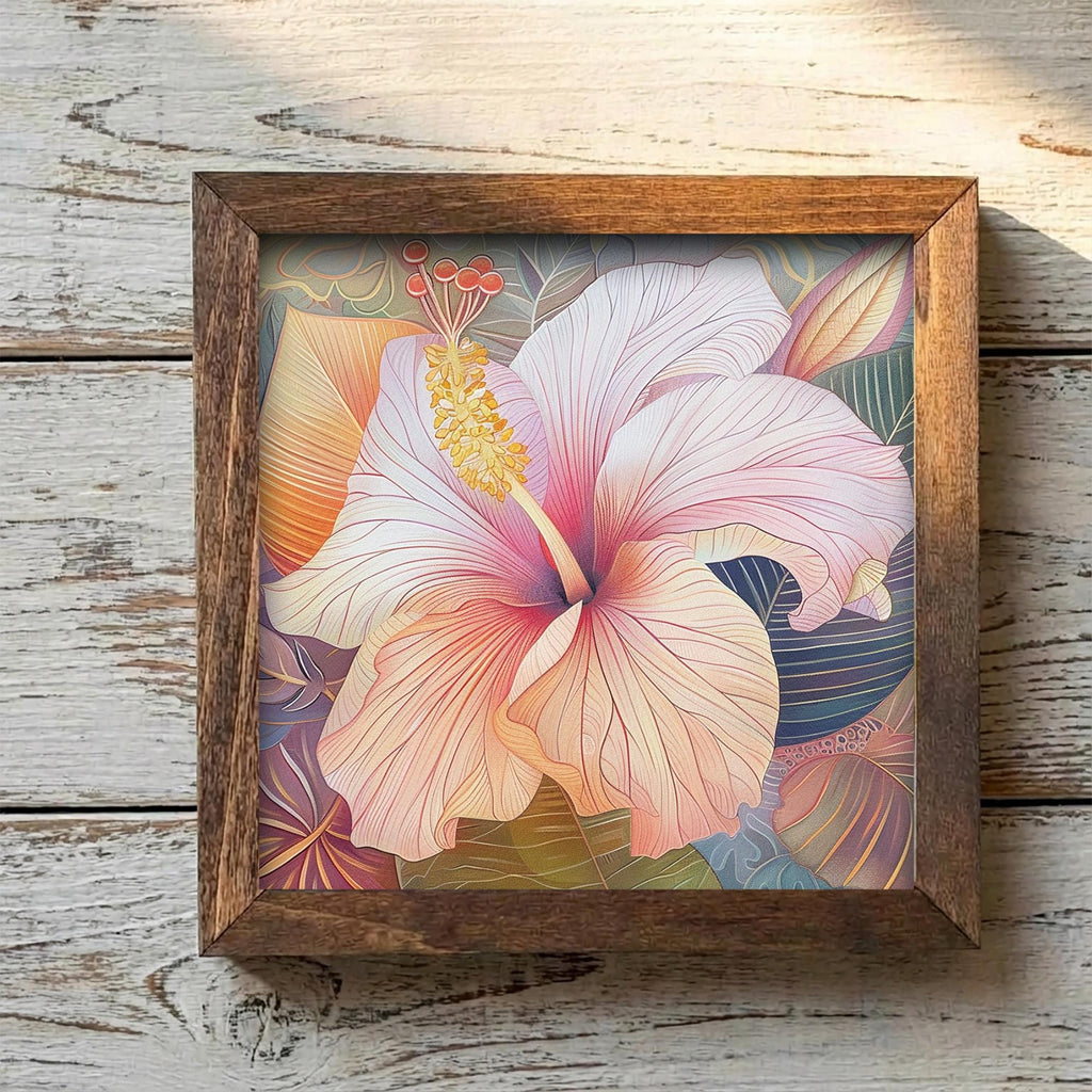 Whimsical Hibiscus Framed Art | Tropical Flower Wall Decor | Pink Floral Easel Sign | Botanical Home Decor Gift - TheGrumpyRooster