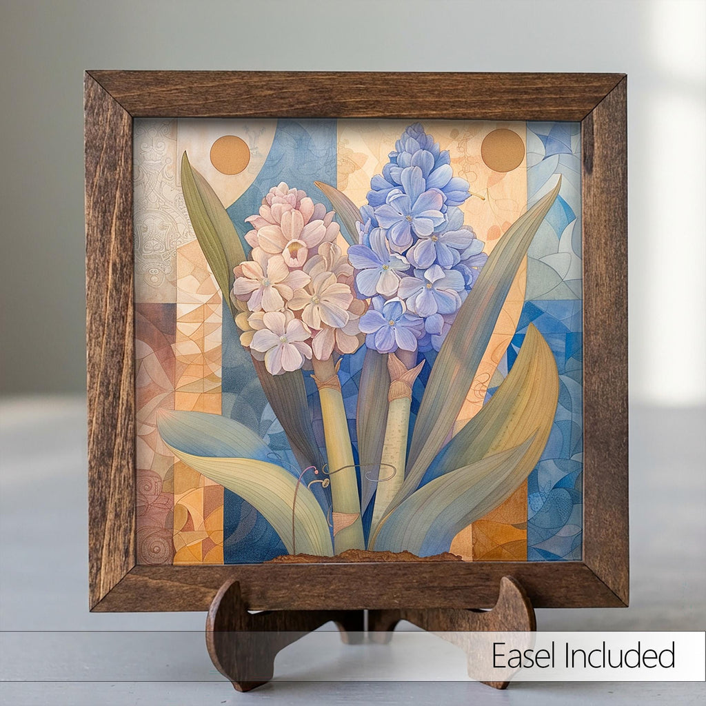 Whimsical Hyacinth Framed Art | Spring Flower Wall Decor | Blue Floral Easel Sign | Botanical Home Decor Gift - TheGrumpyRooster