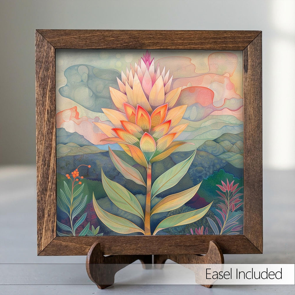 Whimsical Protea Framed Art | Botanical Landscape Wall Decor | Floral Easel Sign | Nature Inspired Home Decor Gift - TheGrumpyRooster