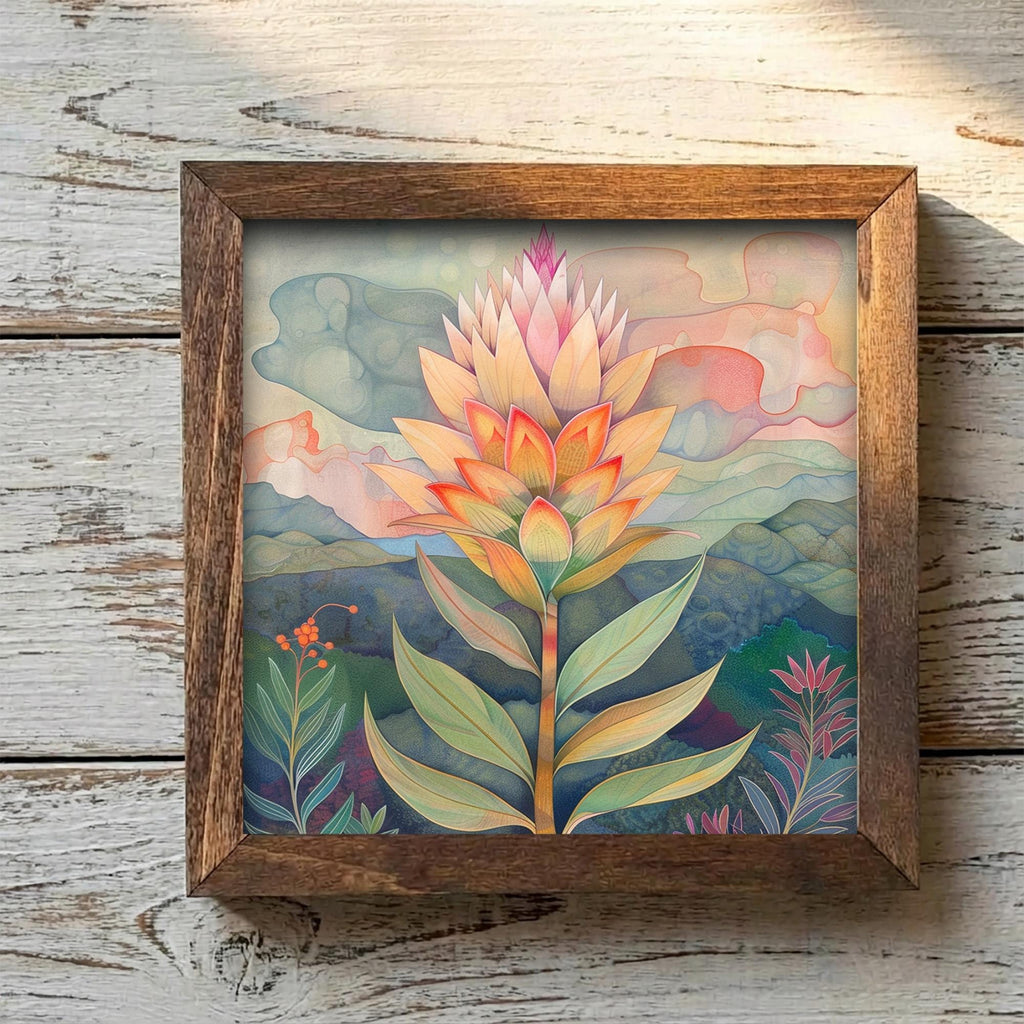 Whimsical Protea Framed Art | Botanical Landscape Wall Decor | Floral Easel Sign | Nature Inspired Home Decor Gift - TheGrumpyRooster