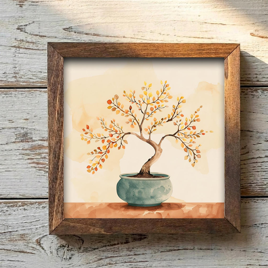 Autumn Bonsai Watercolor Print | Zen Wall Art | Japanese Nature Painting | Boho Home Decor | Minimalist Gift for Her - TheGrumpyRooster