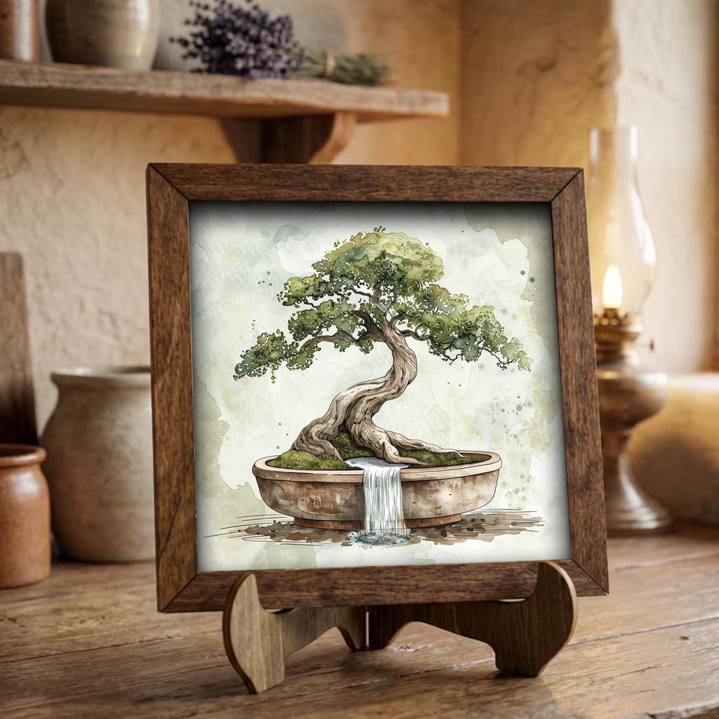 Serene Bonsai Tree Watercolor Print | Zen Wall Art | Minimalist Japanese Decor | Boho Home Gift | Framed Nature Art | Peaceful Living - TheGrumpyRooster