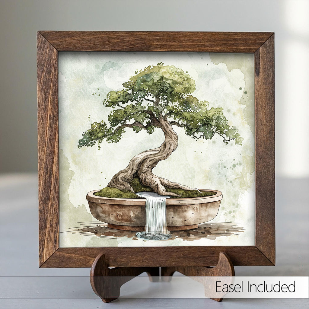 Serene Bonsai Tree Watercolor Print | Zen Wall Art | Minimalist Japanese Decor | Boho Home Gift | Framed Nature Art | Peaceful Living - TheGrumpyRooster