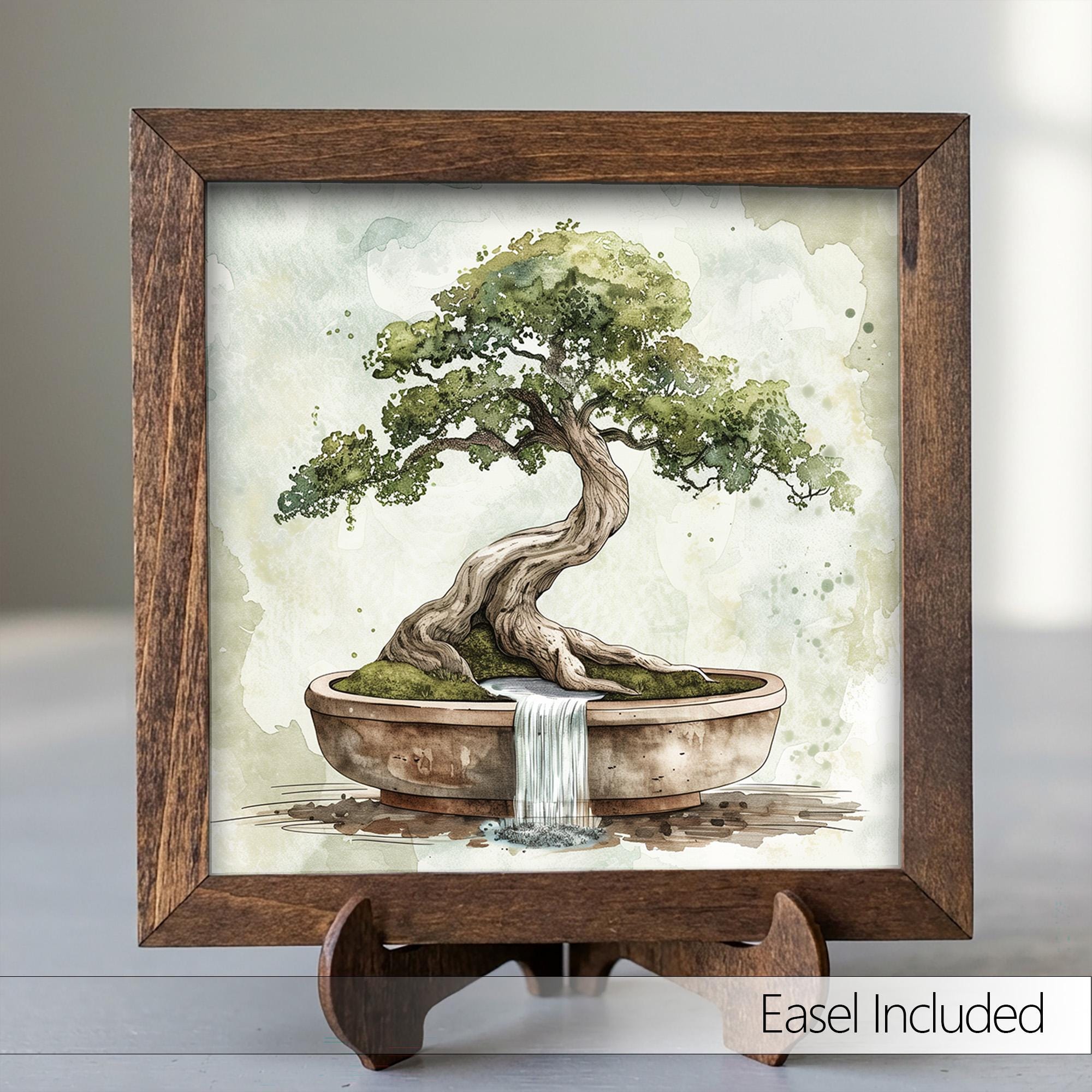 Serene Bonsai Tree Watercolor Print | Zen Wall Art | Minimalist Japanese Decor | Boho Home Gift | Framed Nature Art | Peaceful Living - TheGrumpyRooster