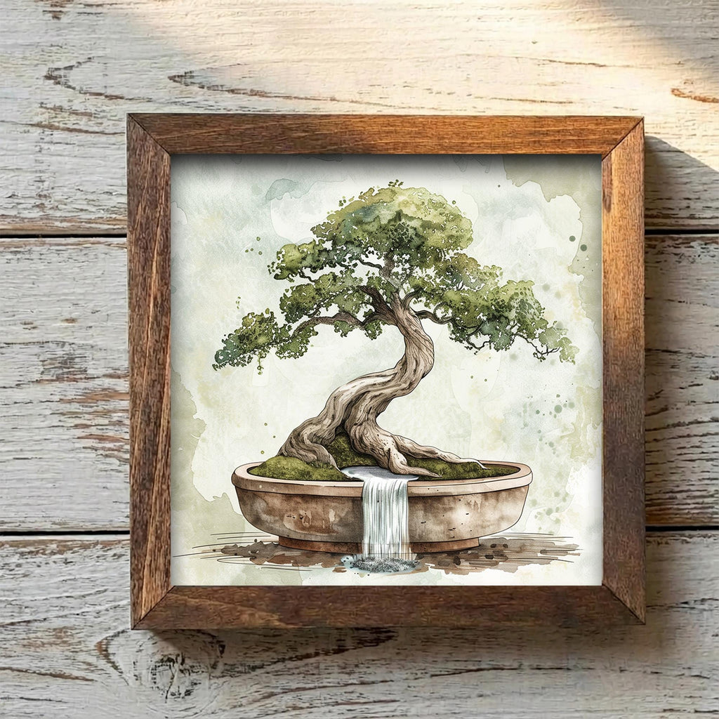 Serene Bonsai Tree Watercolor Print | Zen Wall Art | Minimalist Japanese Decor | Boho Home Gift | Framed Nature Art | Peaceful Living - TheGrumpyRooster
