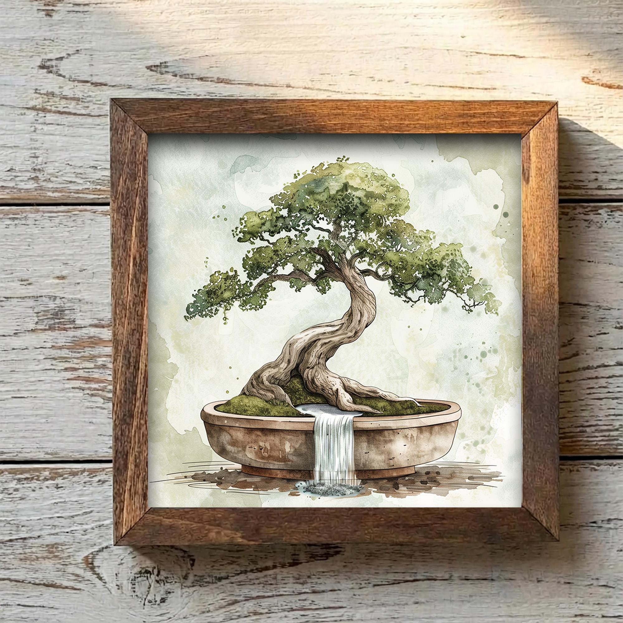 Serene Bonsai Tree Watercolor Print | Zen Wall Art | Minimalist Japanese Decor | Boho Home Gift | Framed Nature Art | Peaceful Living - TheGrumpyRooster
