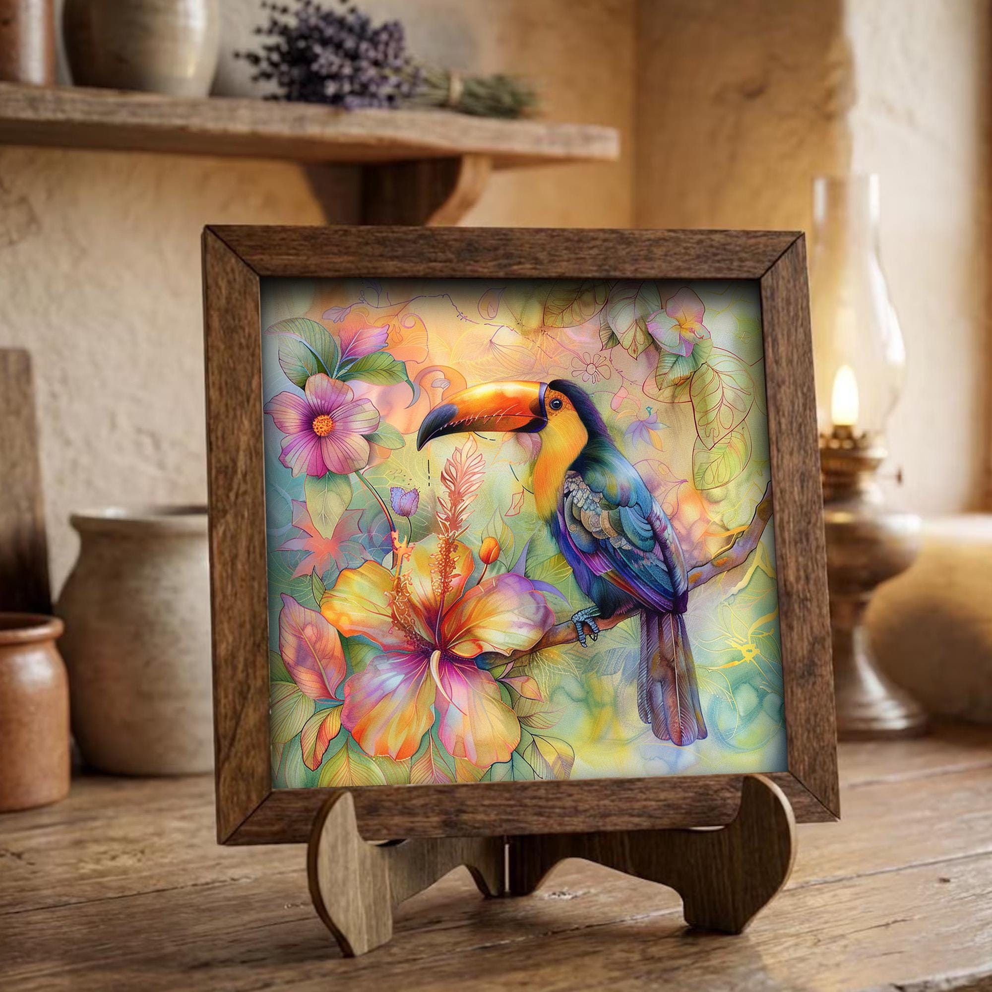 Vibrant Toucan Wall Art Print | Tropical Jungle Decor | Boho Bird Poster | Exotic Floral Nature Gift | Colorful Maximalist Home Decor - TheGrumpyRooster