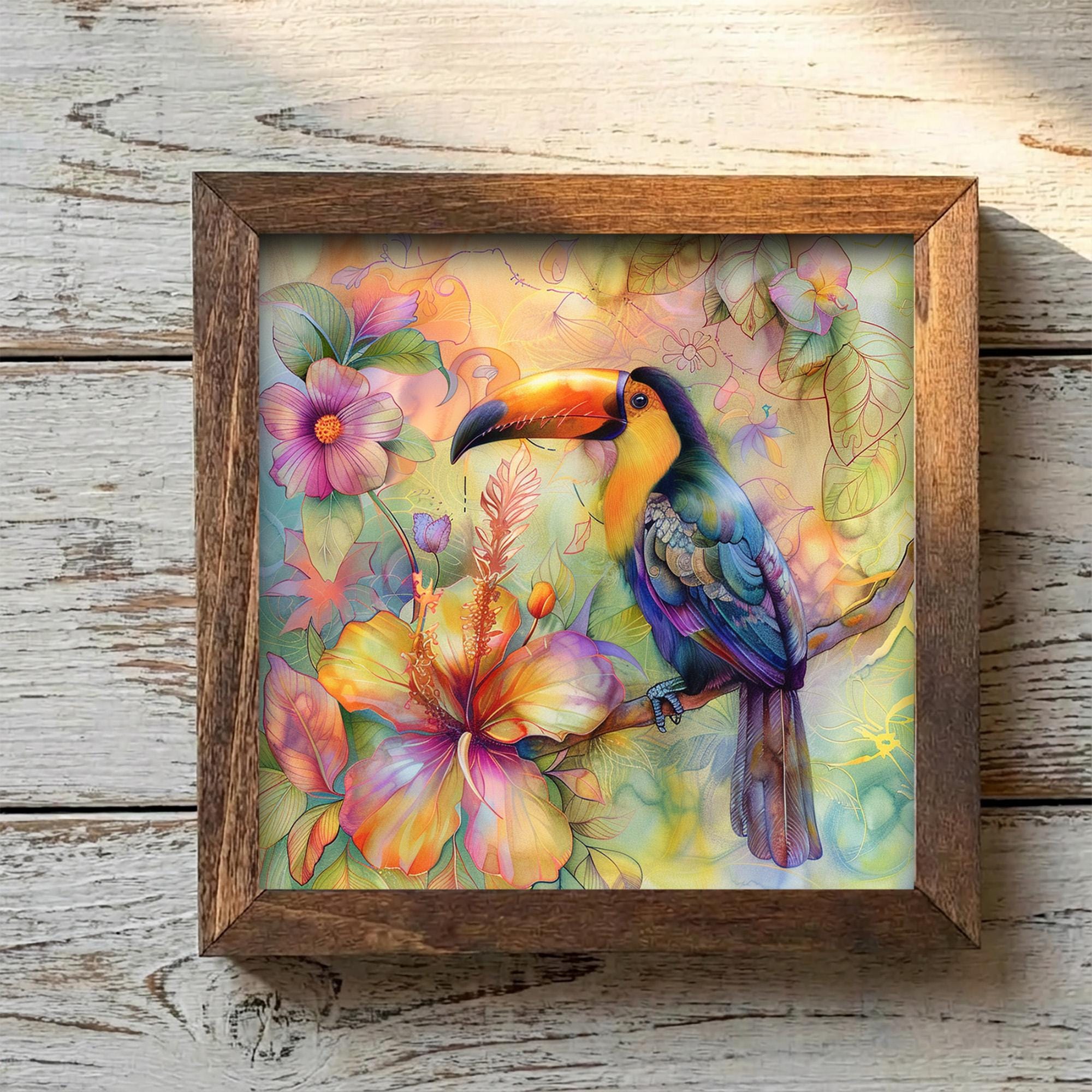 Vibrant Toucan Wall Art Print | Tropical Jungle Decor | Boho Bird Poster | Exotic Floral Nature Gift | Colorful Maximalist Home Decor - TheGrumpyRooster