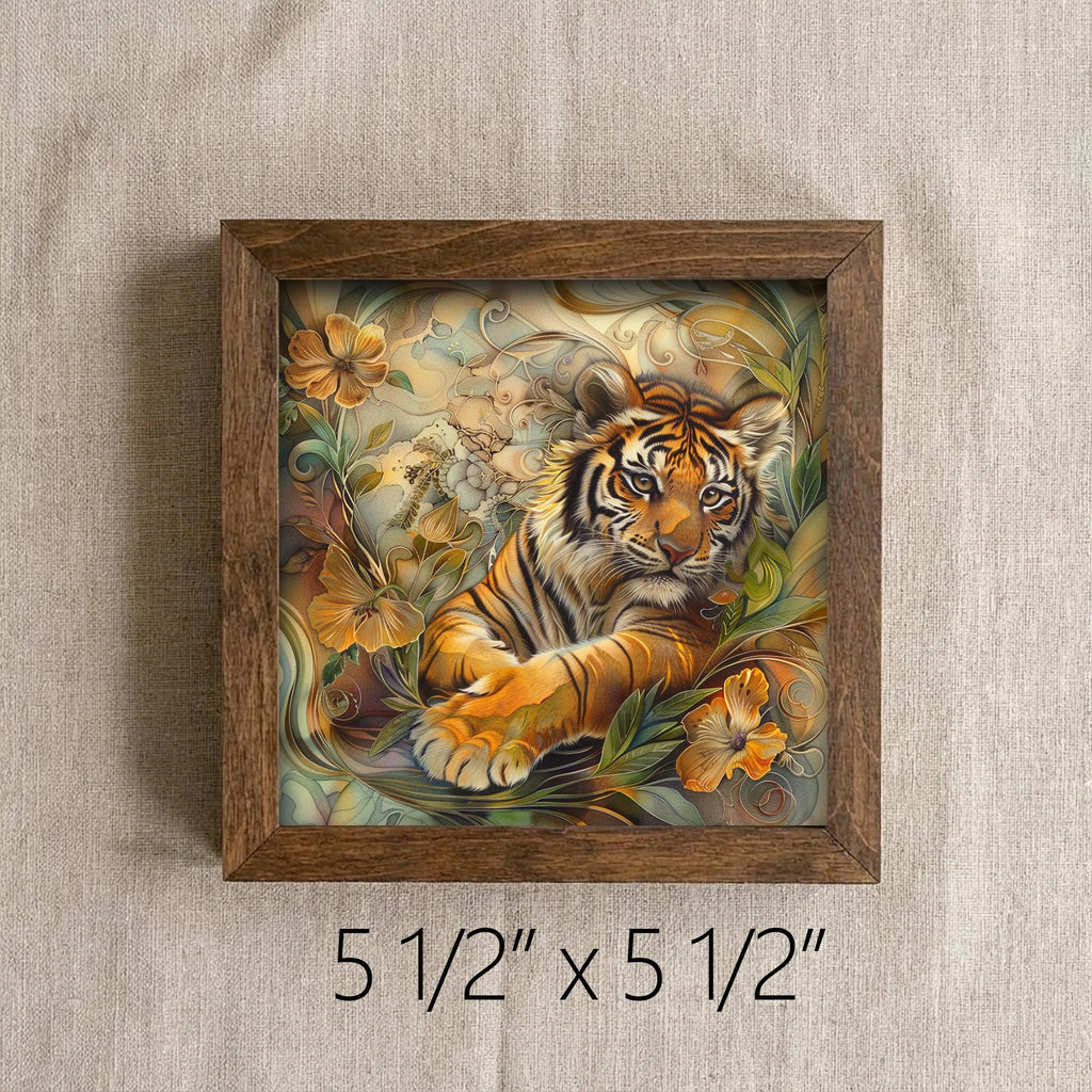 Boho Tiger Cub Wall Art Print | Floral Jungle Nursery Decor | Whimsical Wildlife Gift for Her | Cottagecore Animal Lover Home Decor - TheGrumpyRooster
